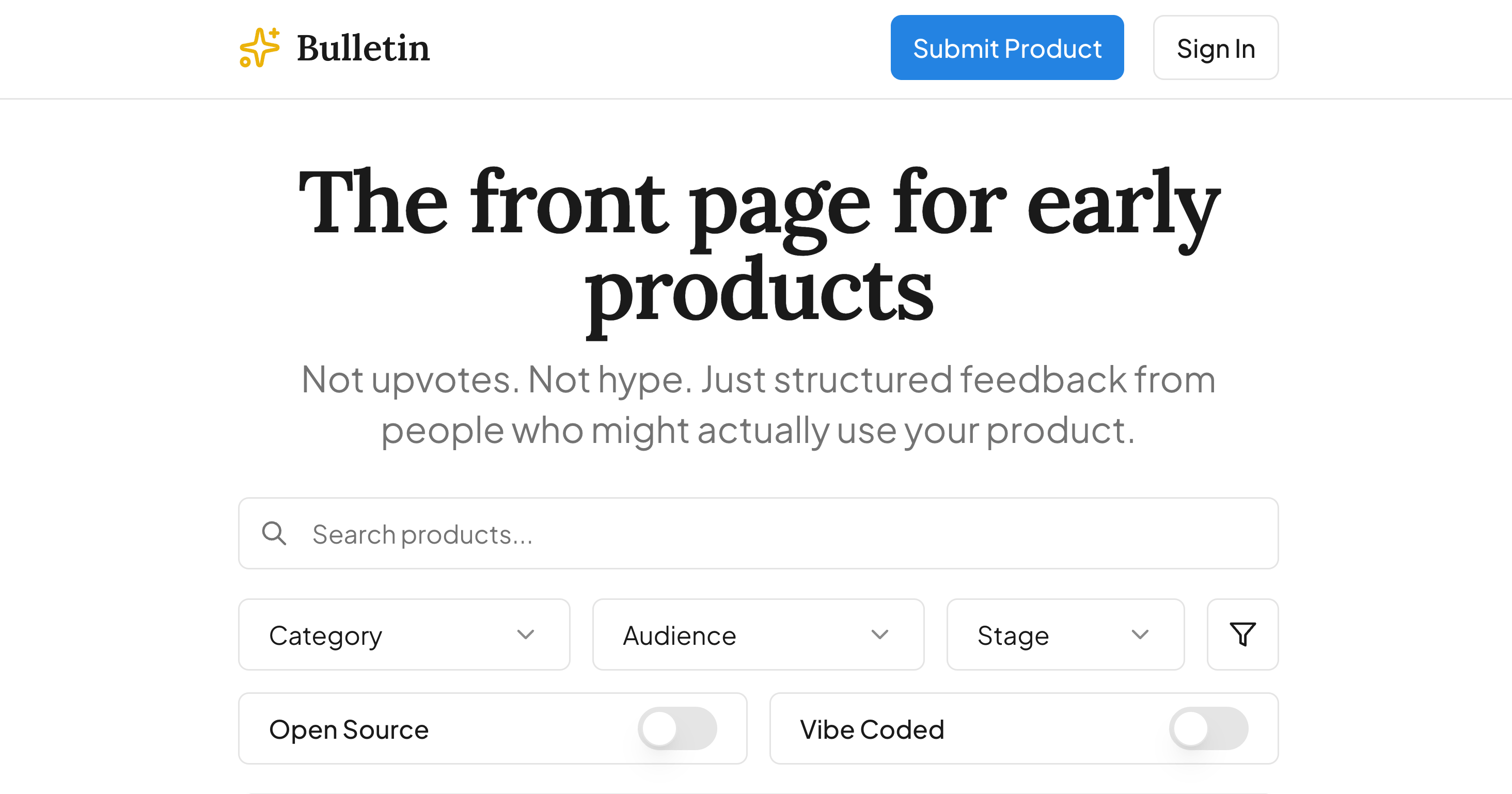 Screenshot of Bulletin