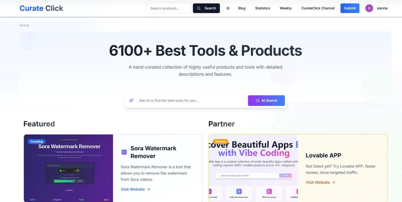 Screenshot of Curate Click