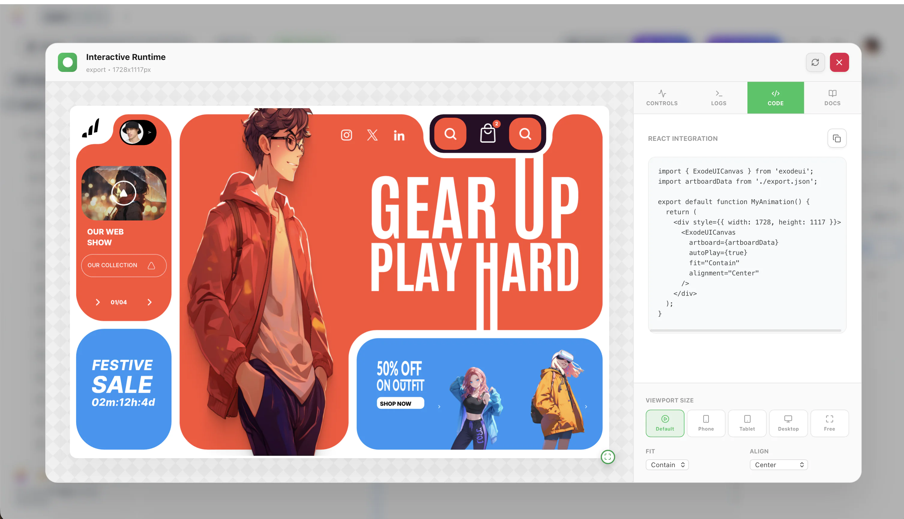 Screenshot of ExodeUI