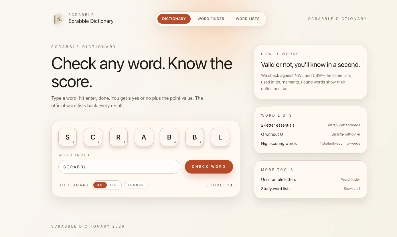 Screenshot of Scrabble Dictionary