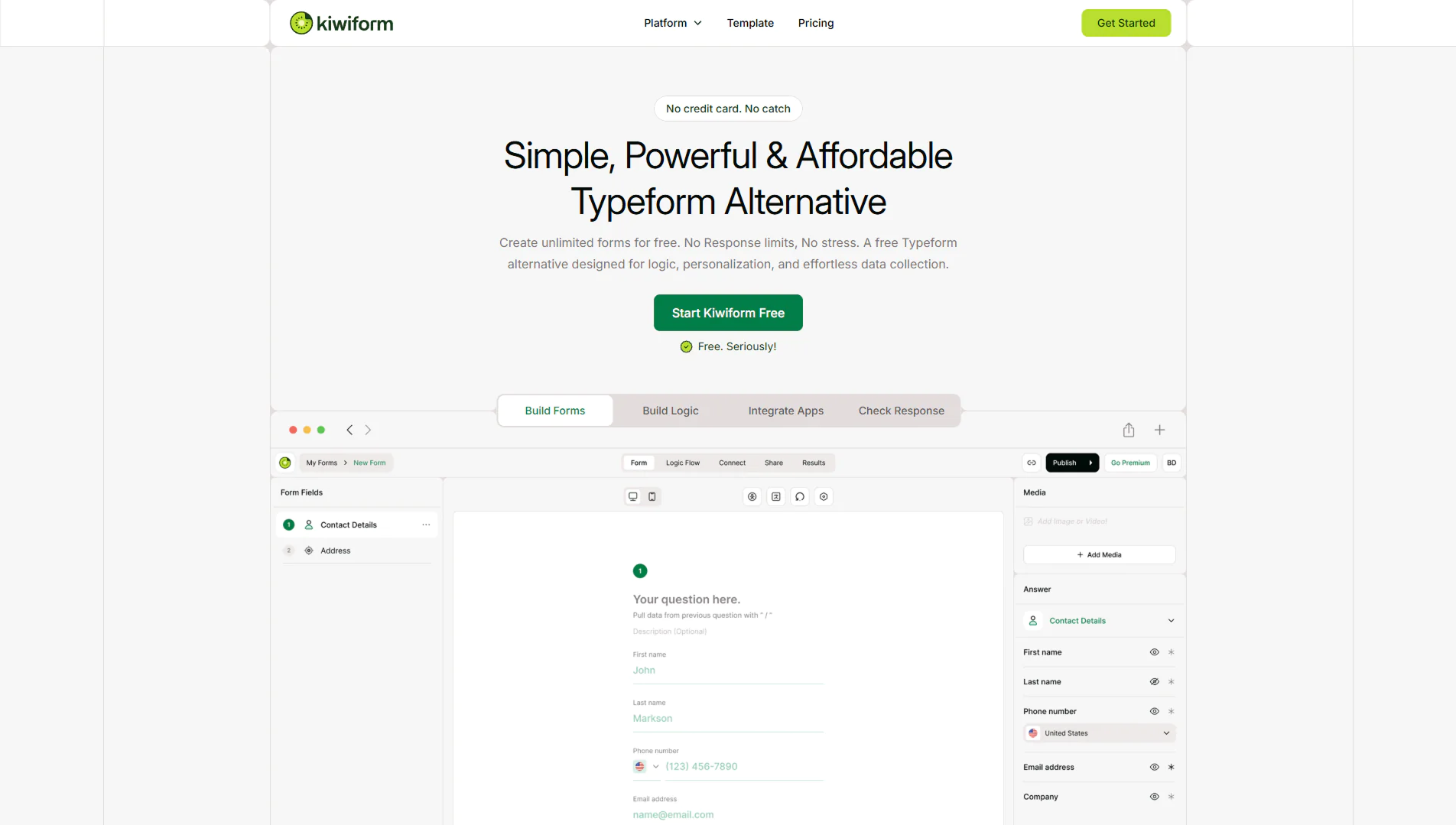 Screenshot of kiwiform