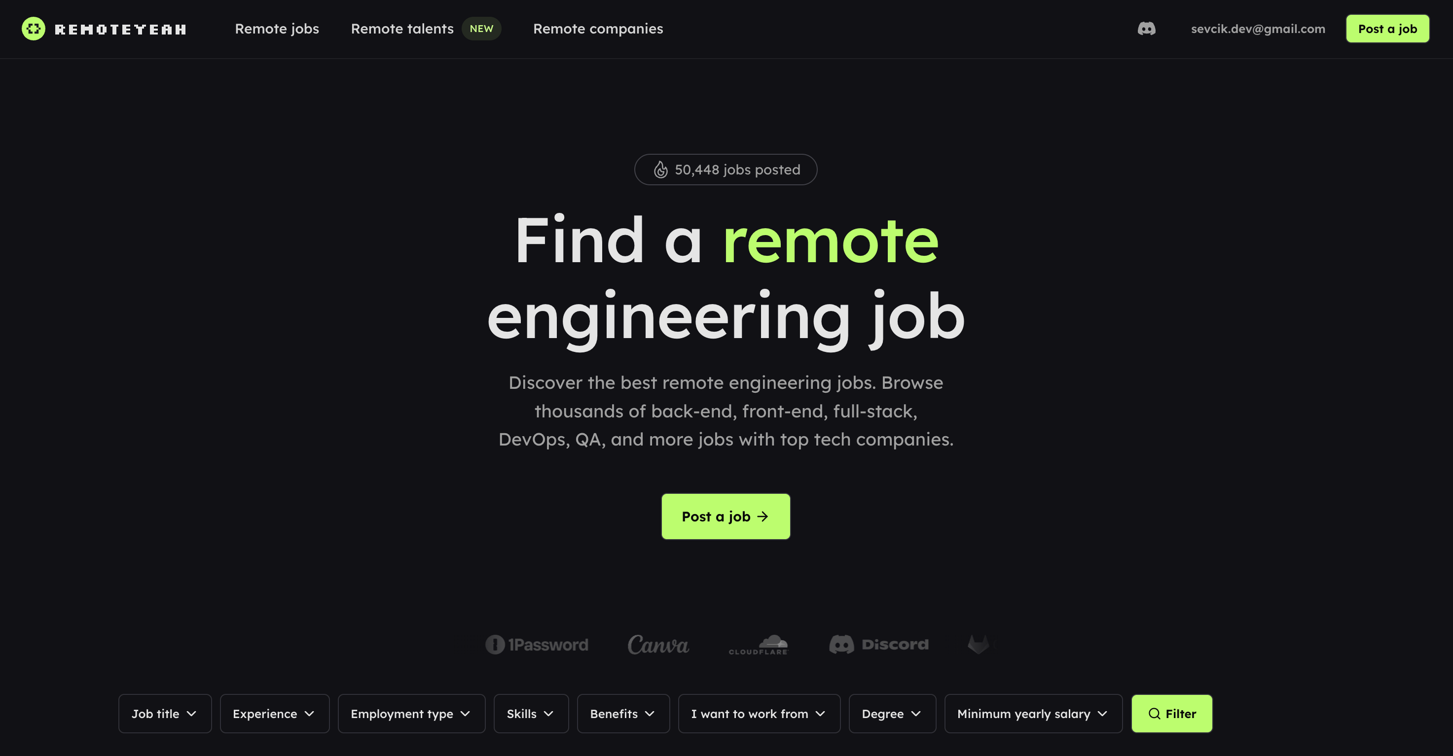 Screenshot of RemoteYeah