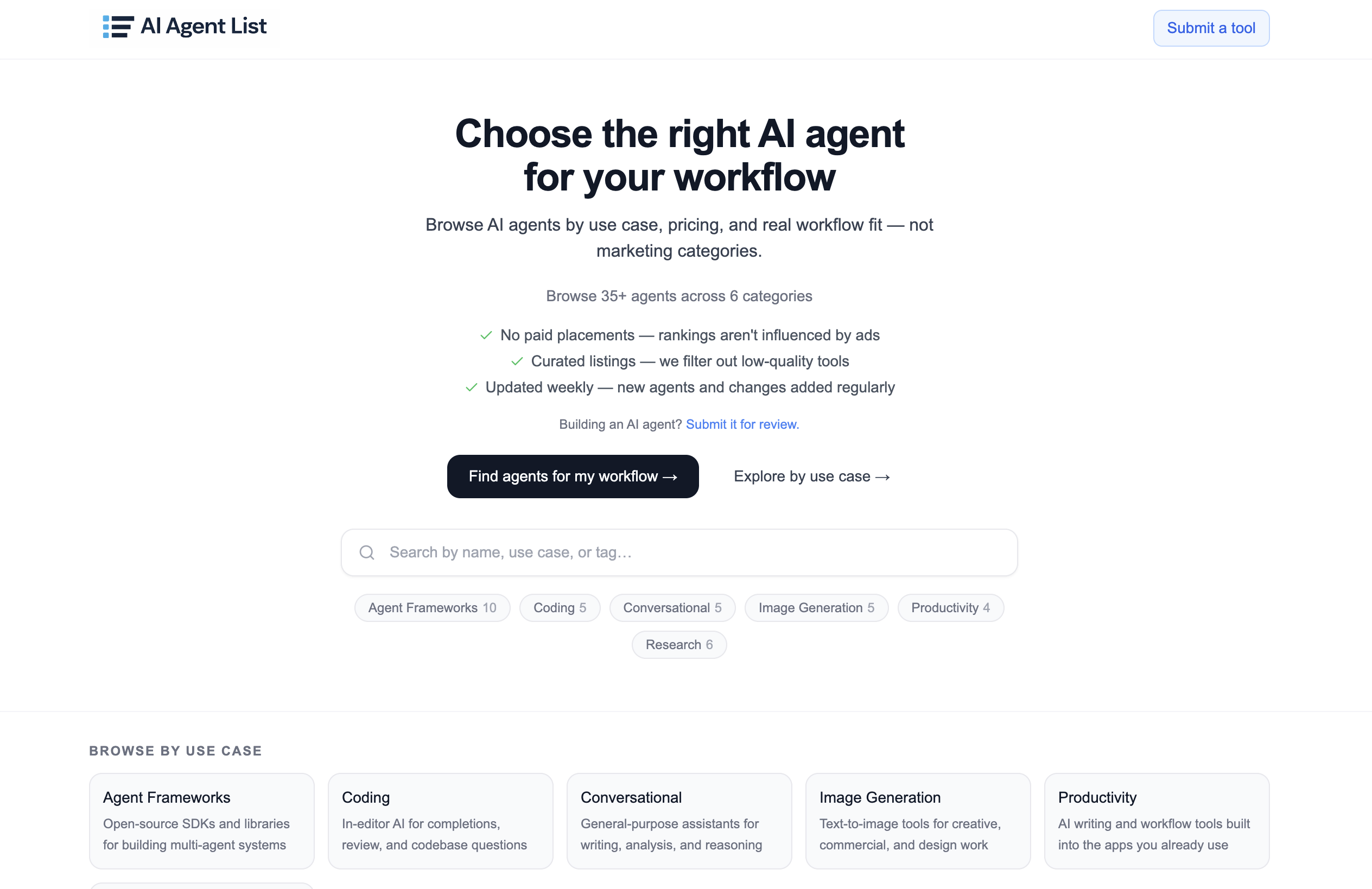 Screenshot of AiAgentsList