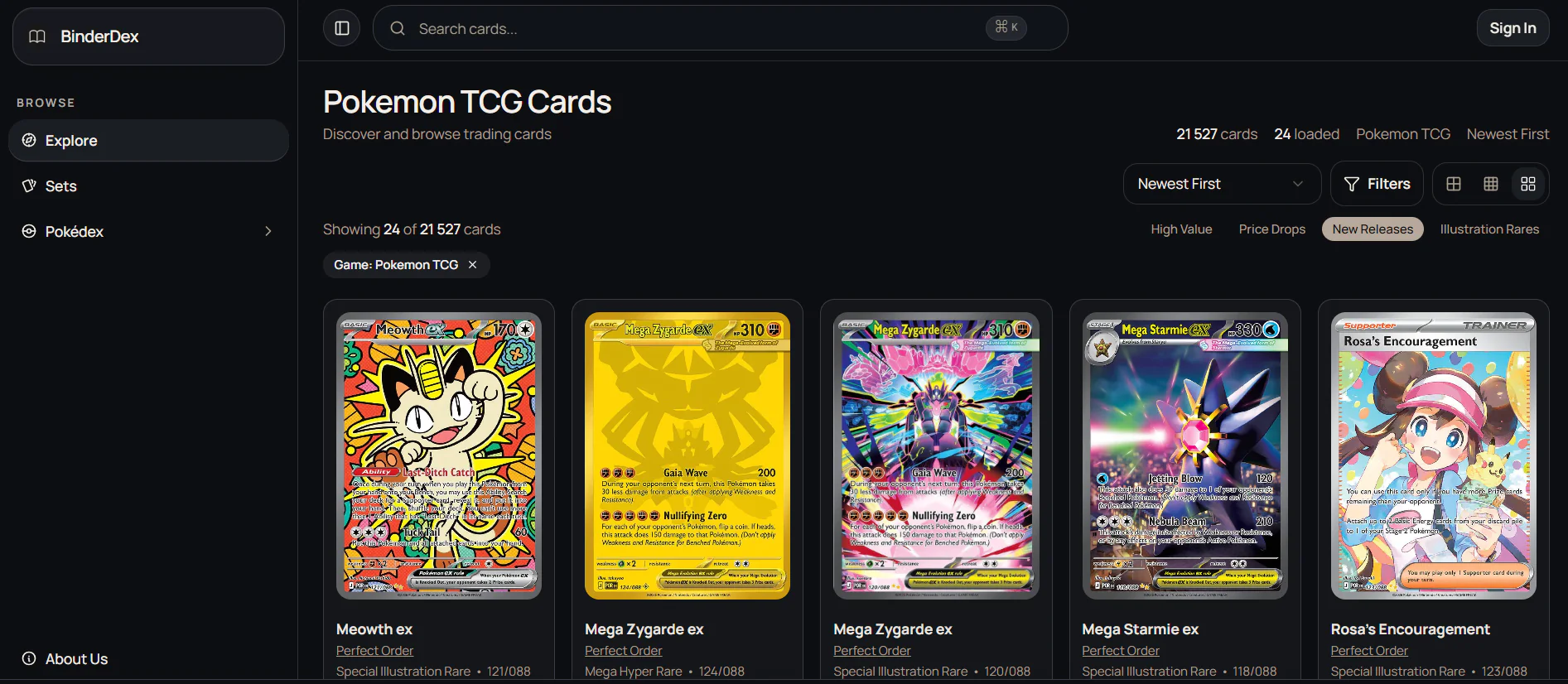 Screenshot of Binderdex