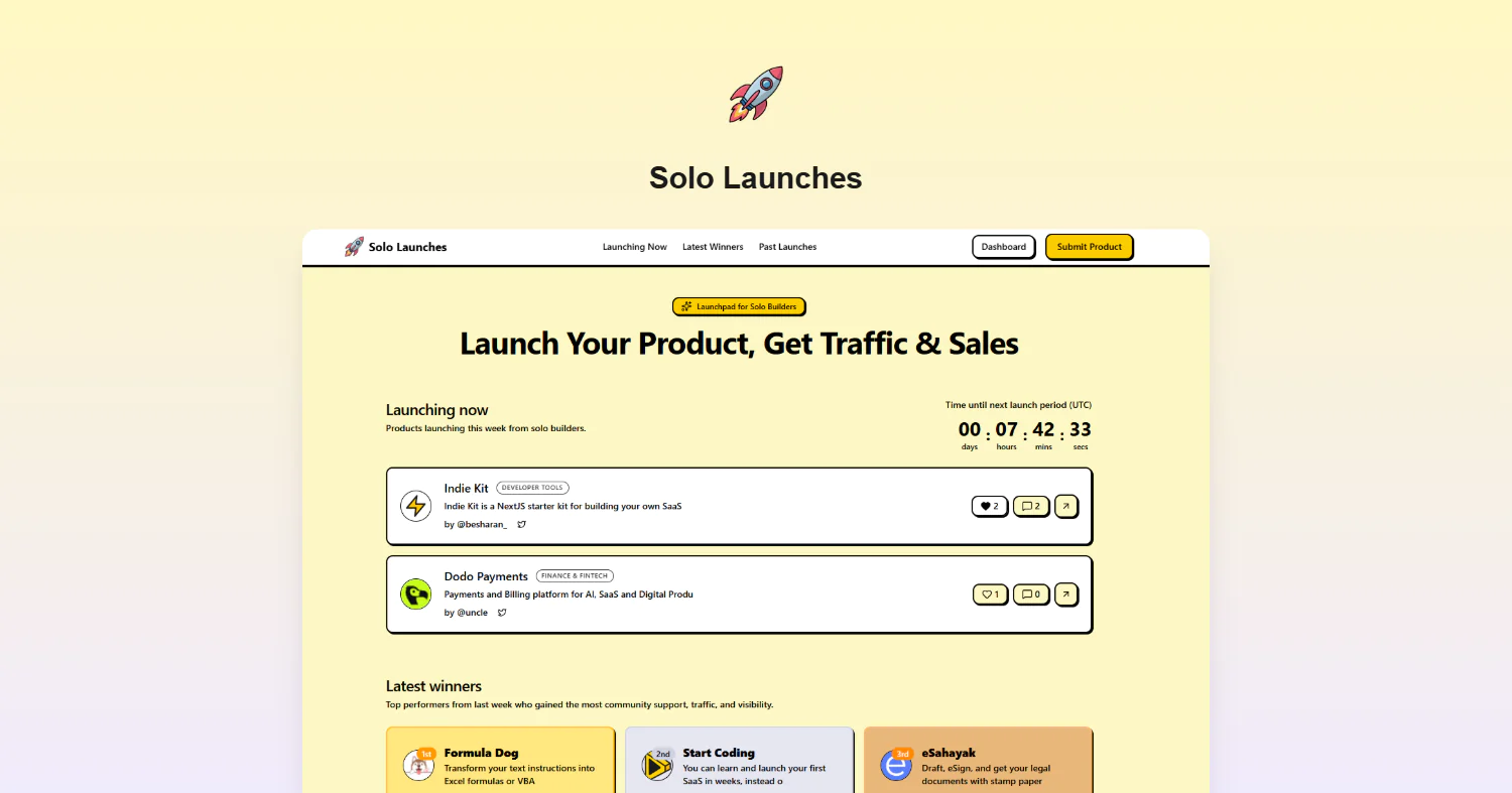 Screenshot of Solo Launches