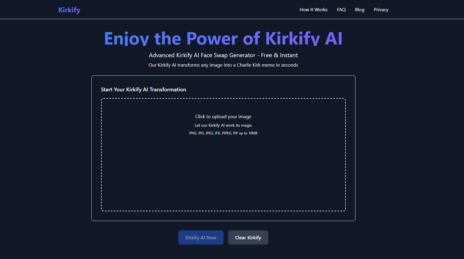 Screenshot of Kirkify AI