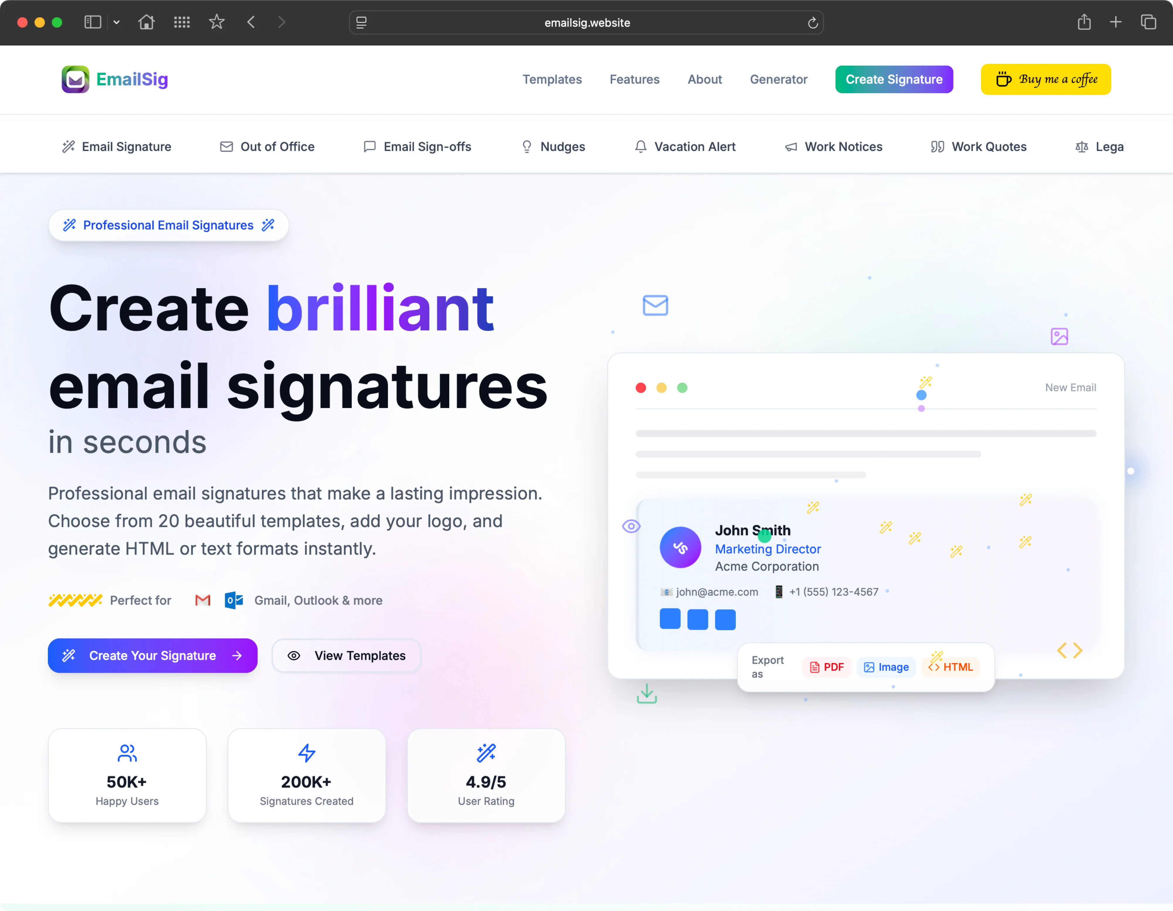 Screenshot of EmailSig is a browser-based email signature generator