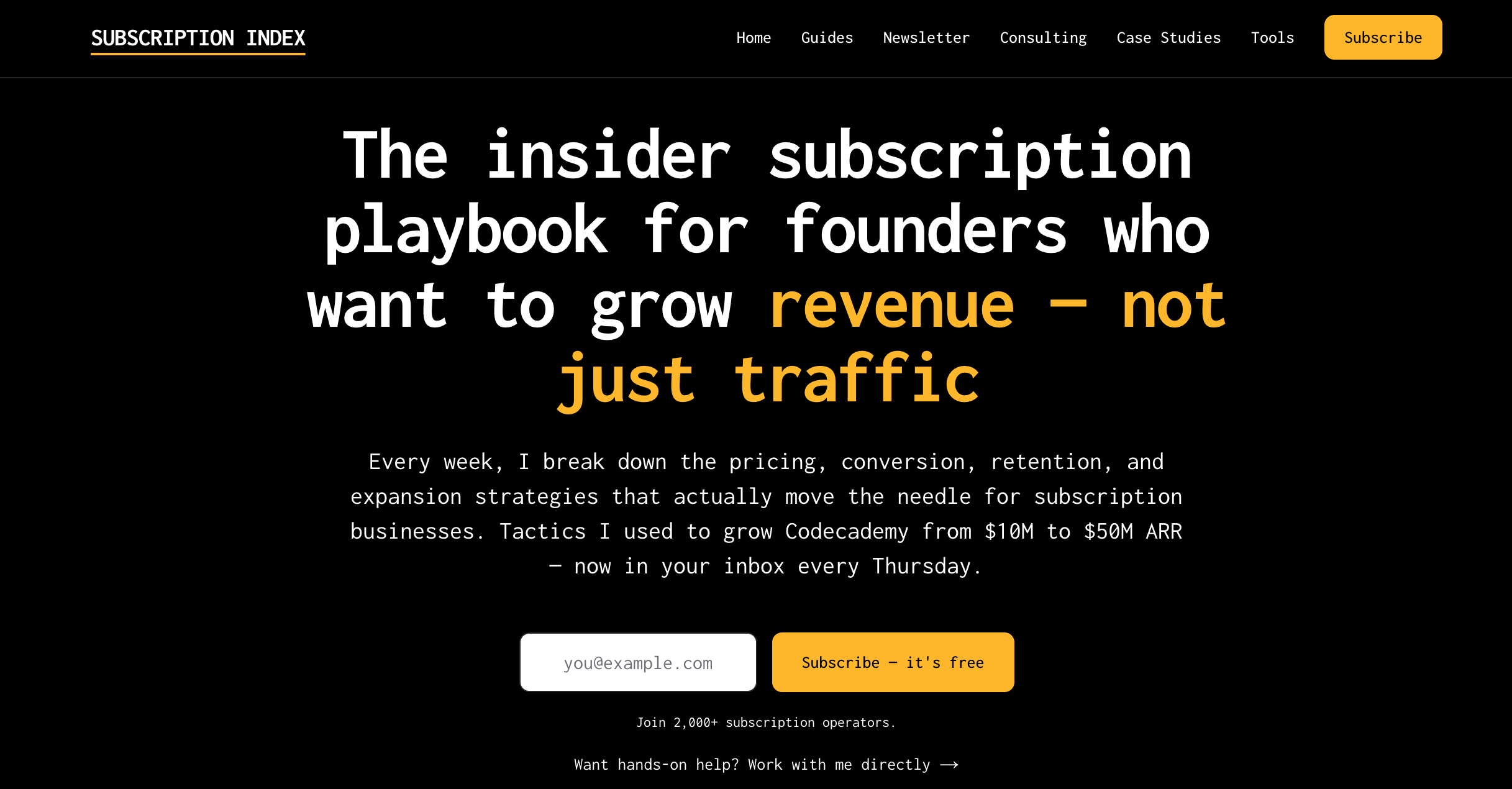 Screenshot of Subscription Index