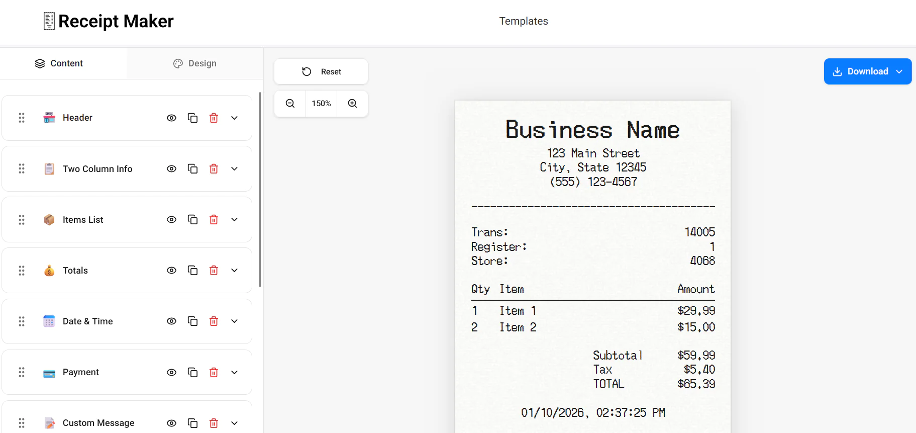Screenshot of Receipt Maker
