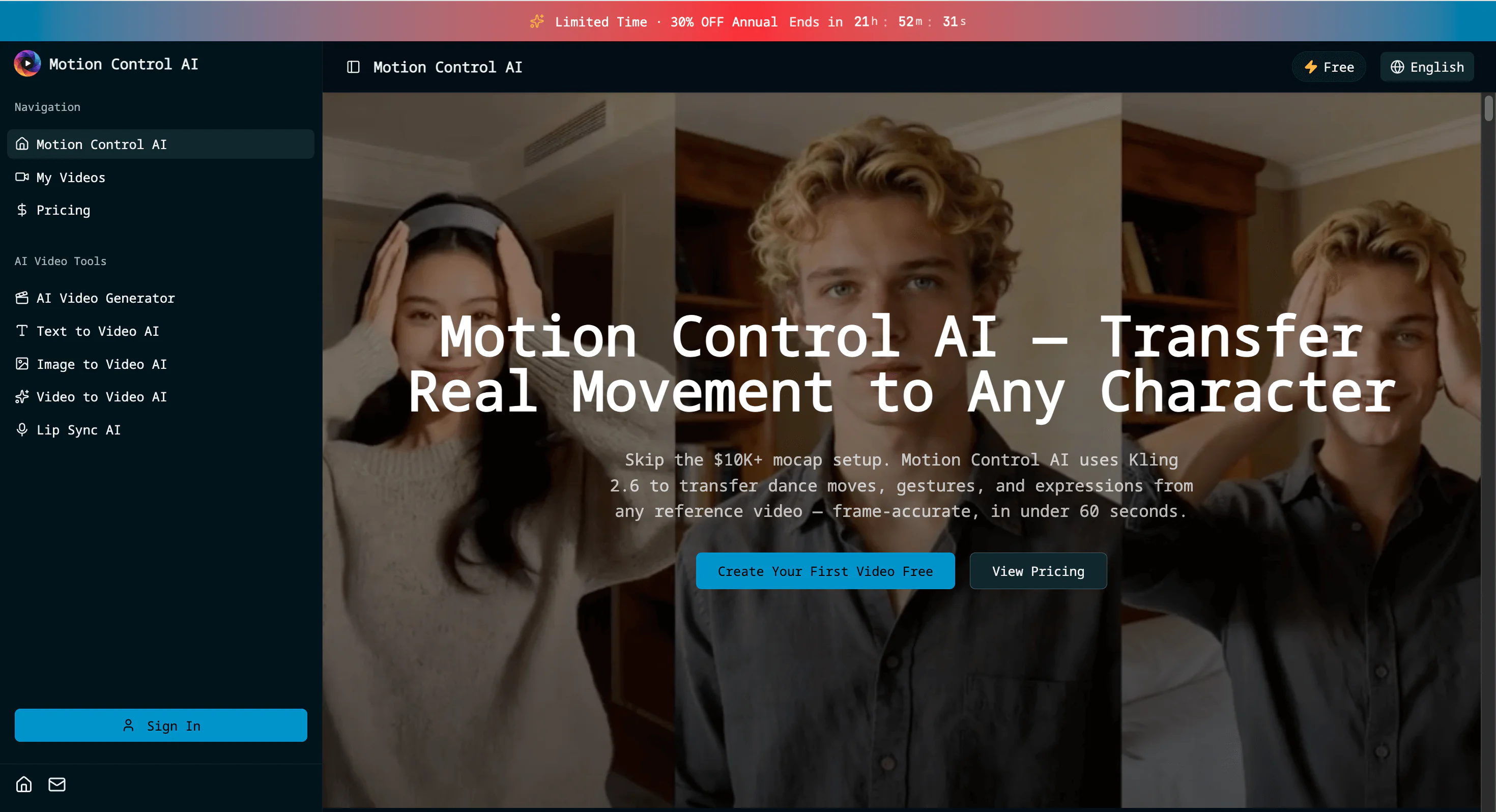 Screenshot of Motion Control AI