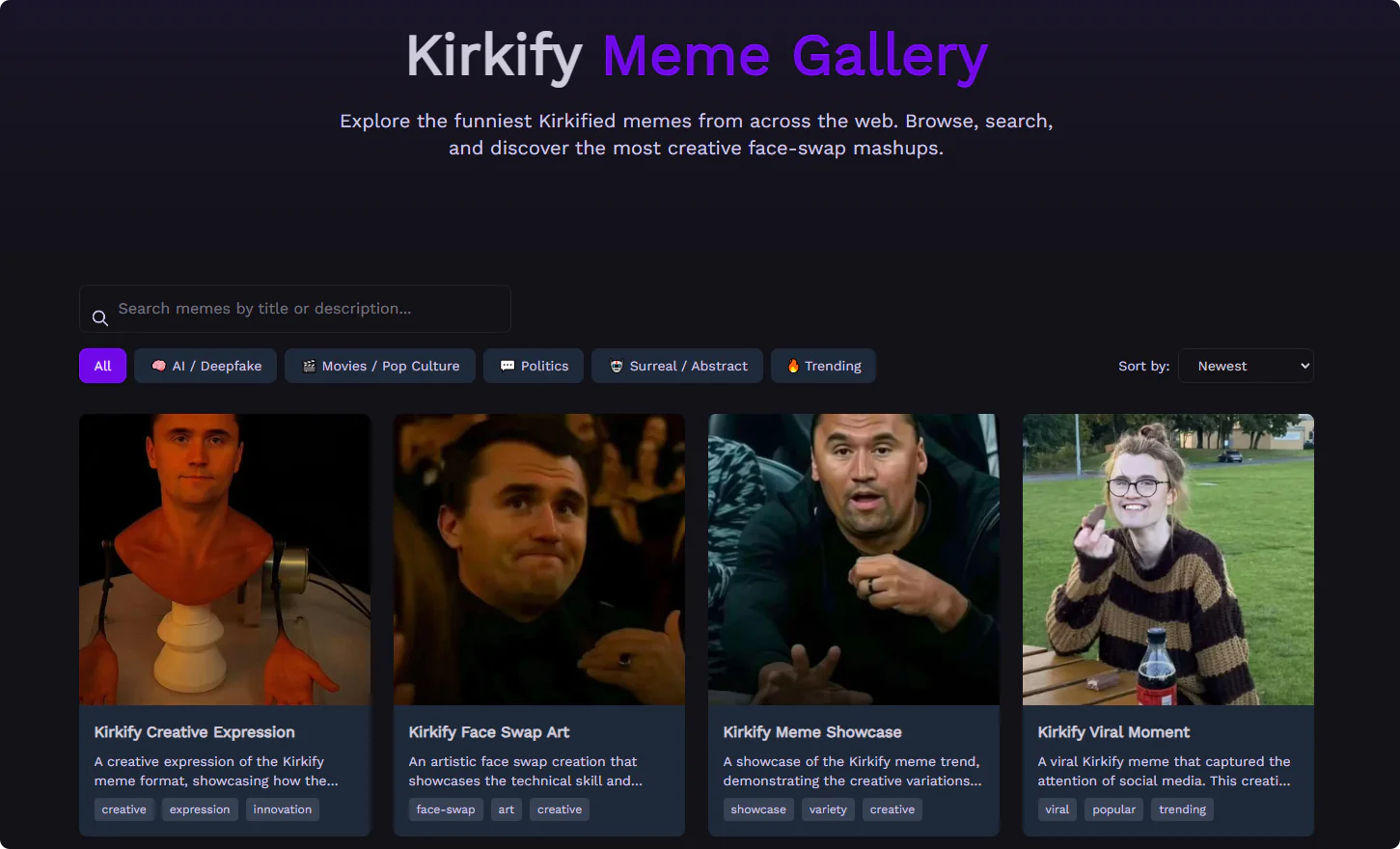 Screenshot of Kirkify - Charlie Kirk Face Swap AI