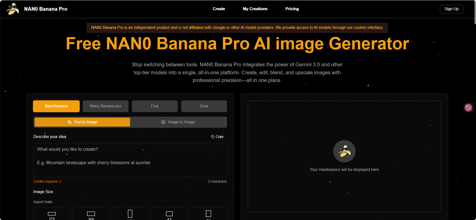 Screenshot of Nano Banana Pro: Next-Gen 4K AI Image Generator