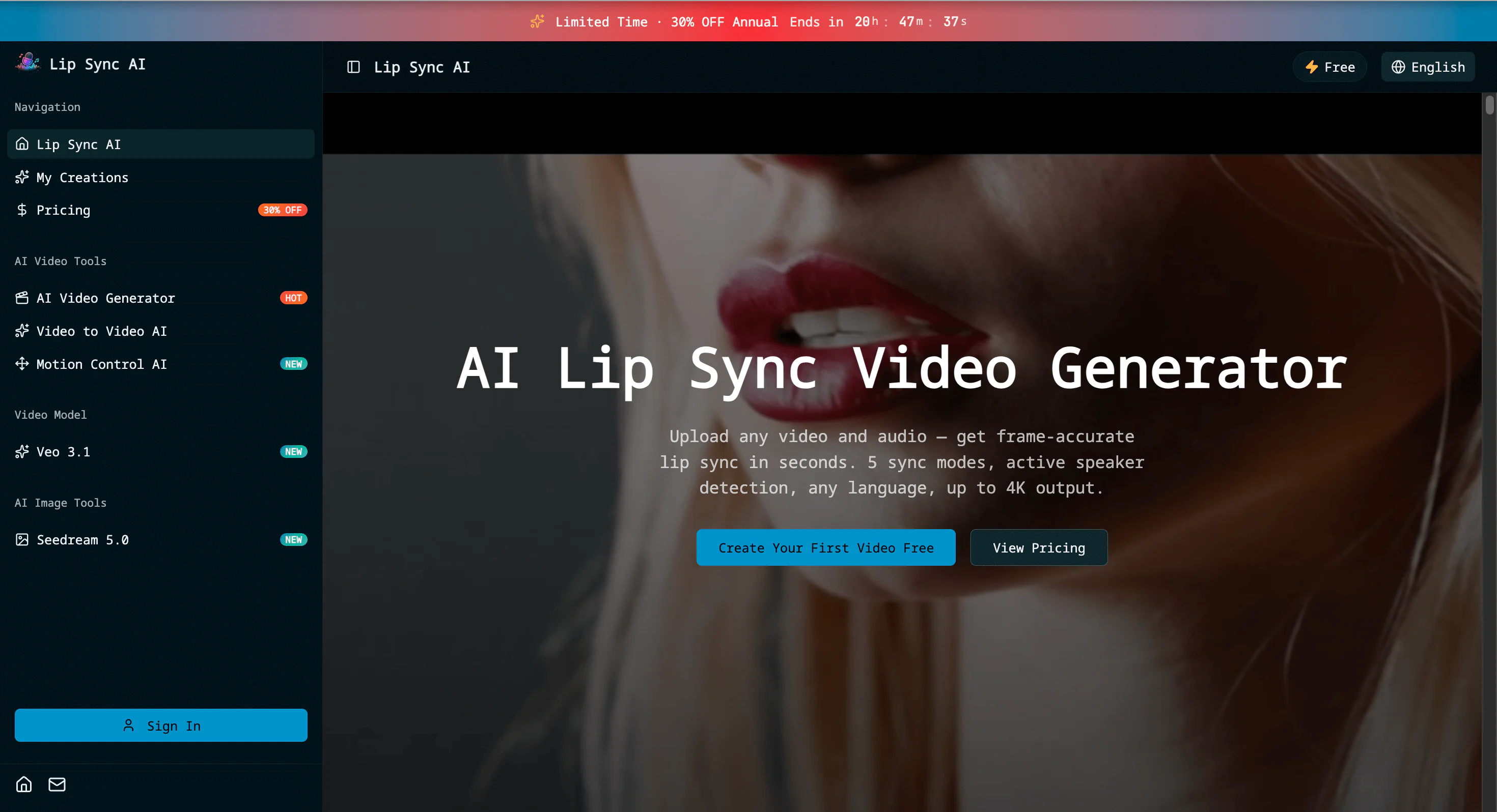 Screenshot of Lip Sync AI