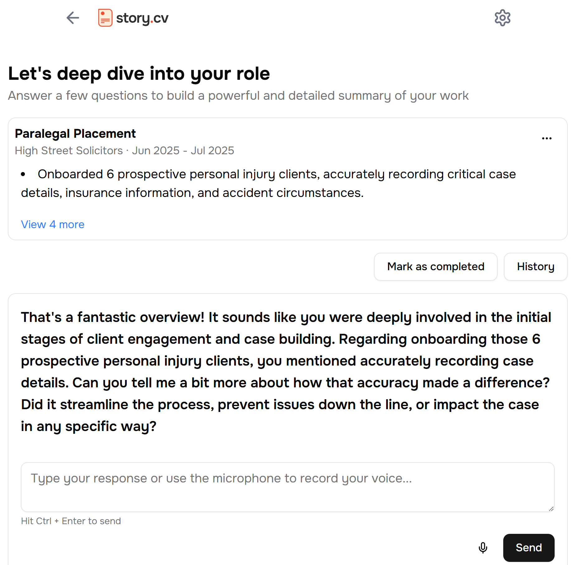 Screenshot of StoryCV