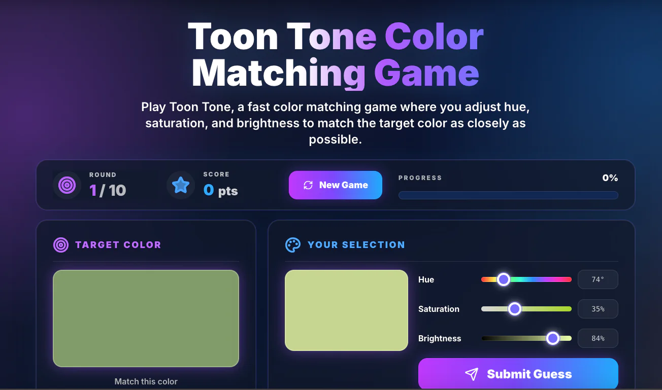 Screenshot of Toon tone color game