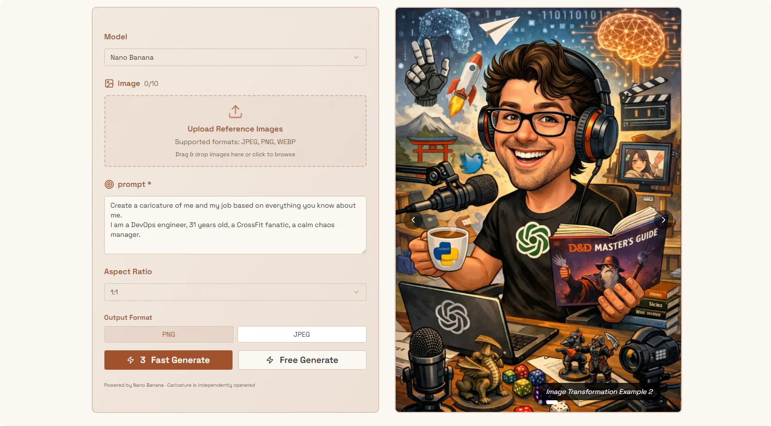 Screenshot of Caricature AI Studio