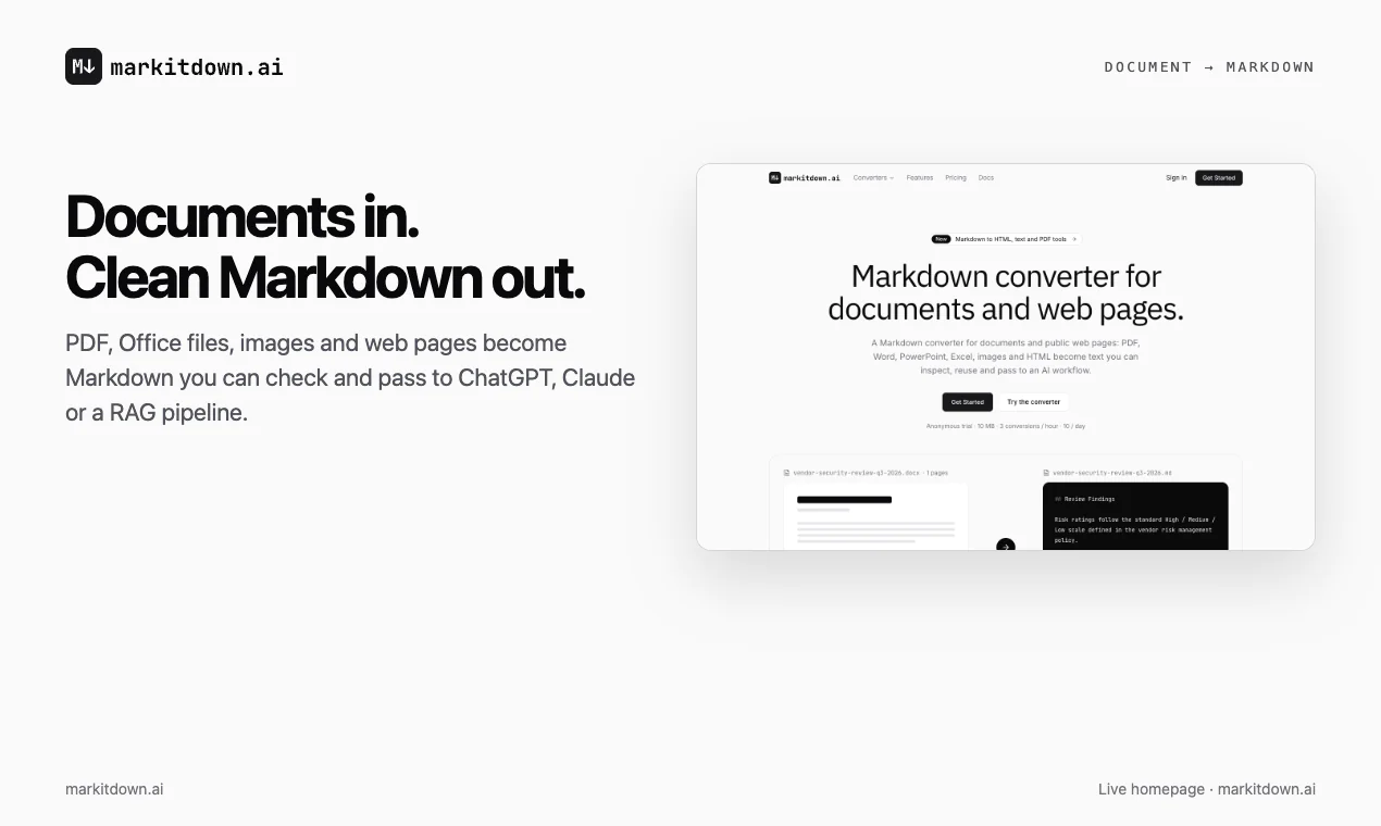 Screenshot 1 of markitdown.ai - Markdown Converter for Documents & Web pages