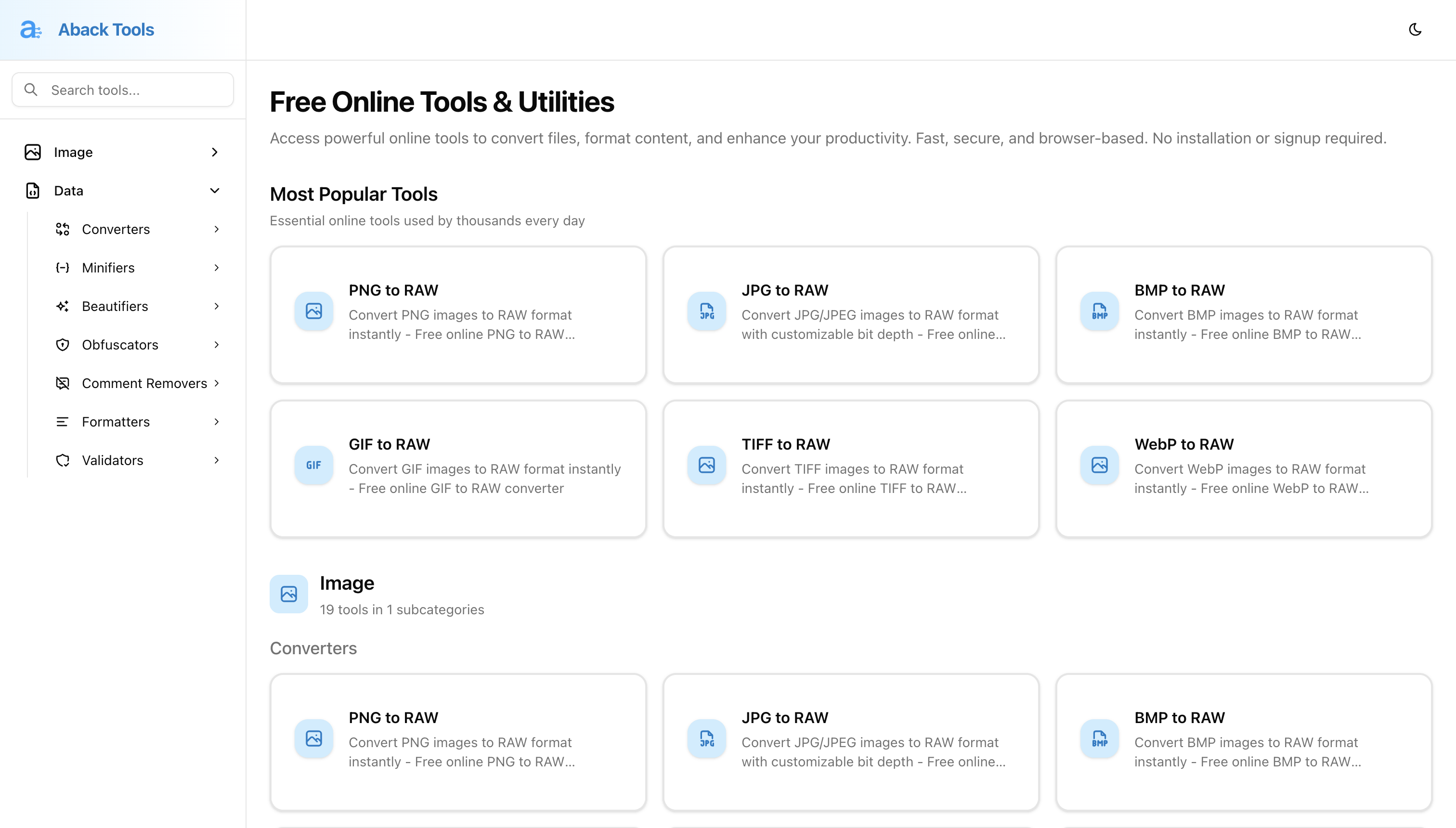 Screenshot of Aback Tools