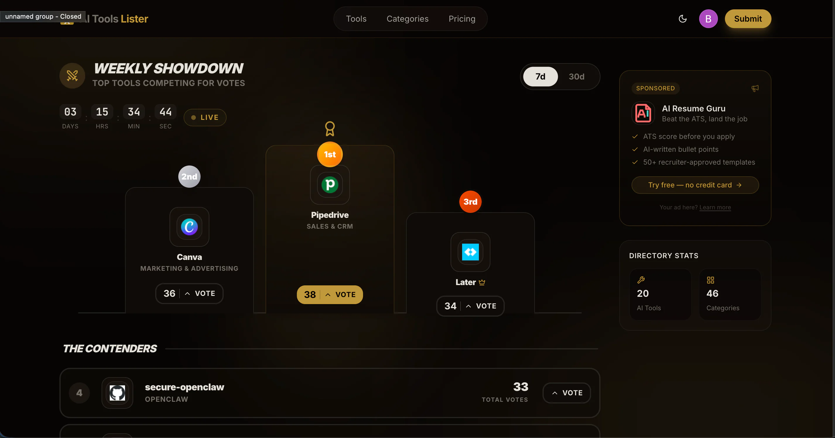 Screenshot of AI Tools Lister