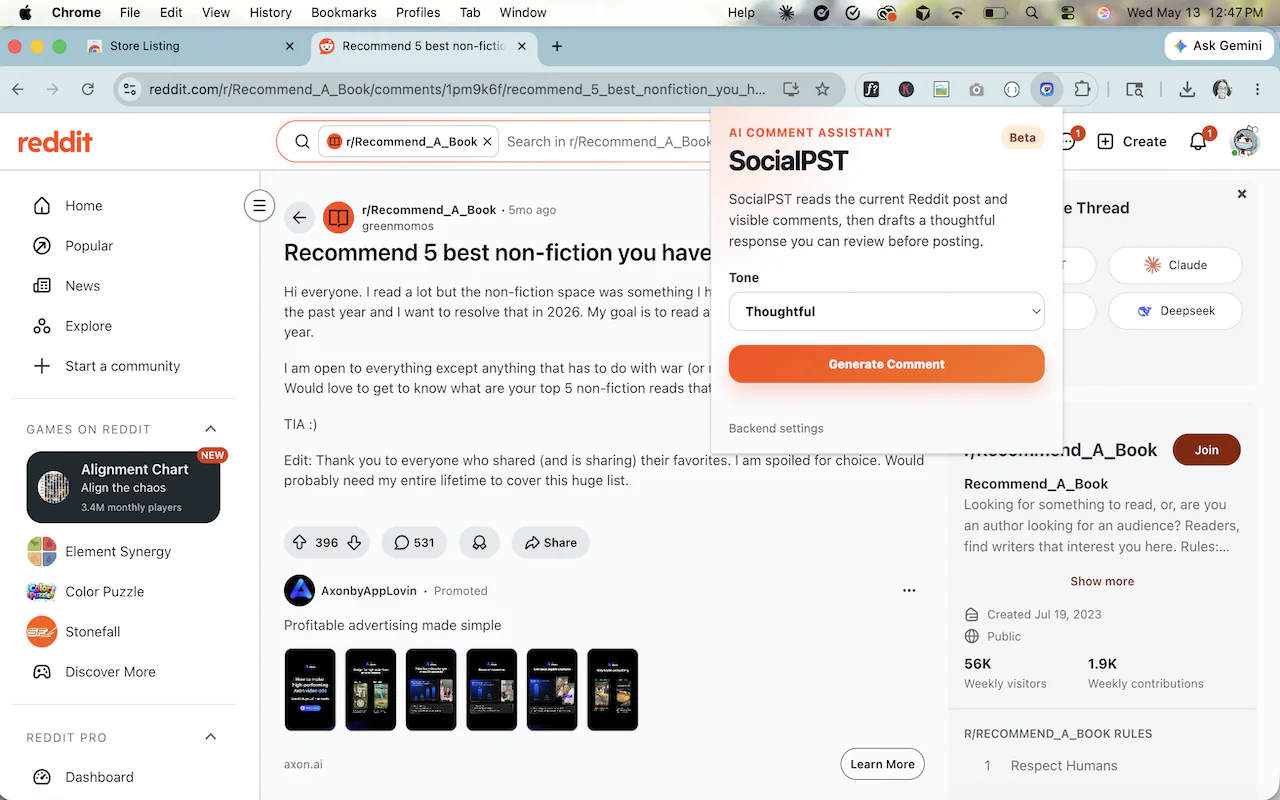 Screenshot of SocialPST