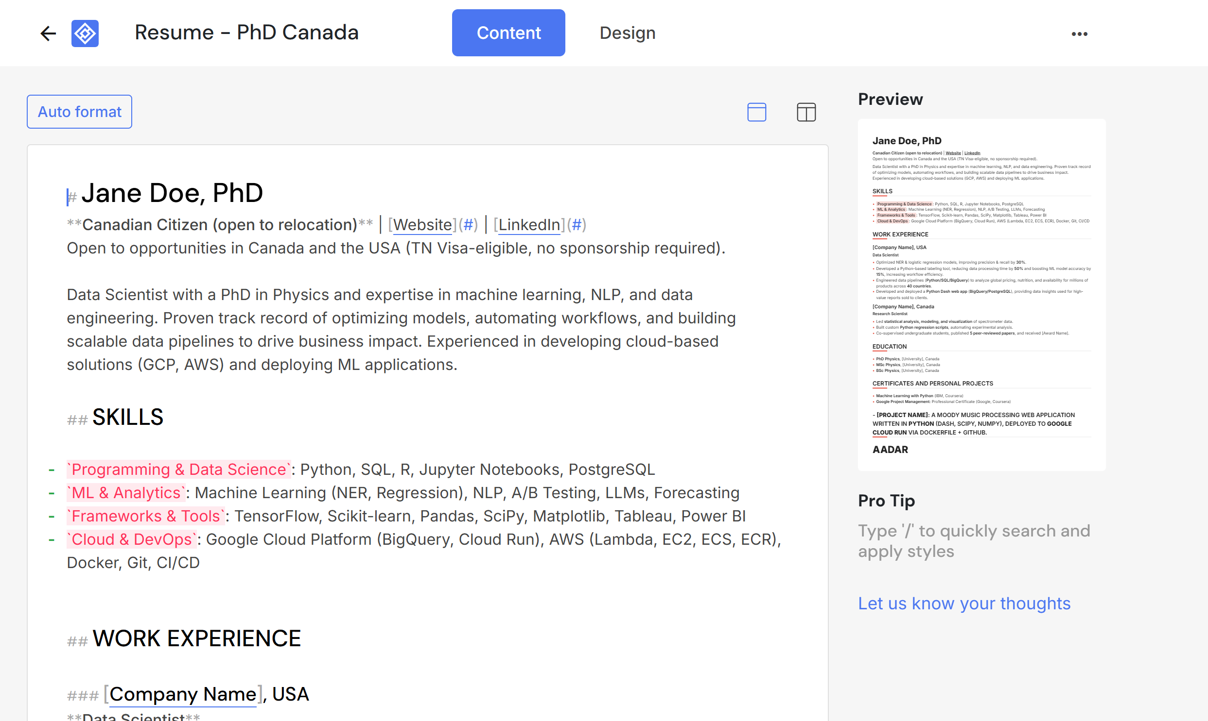 Screenshot of Resumey.Pro