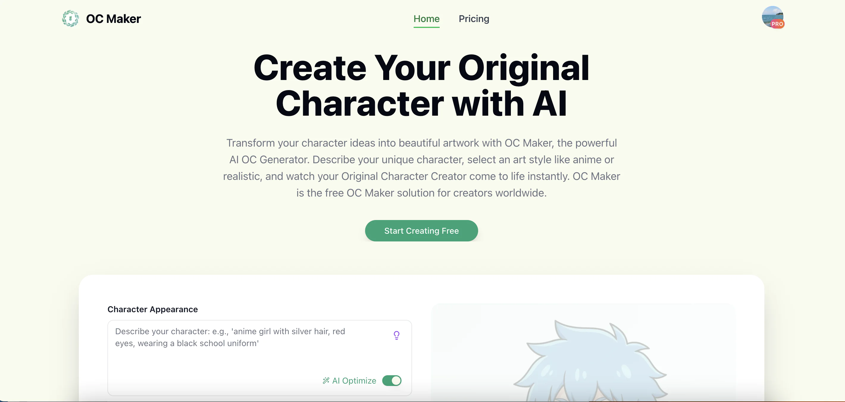 Screenshot of OC-Maker