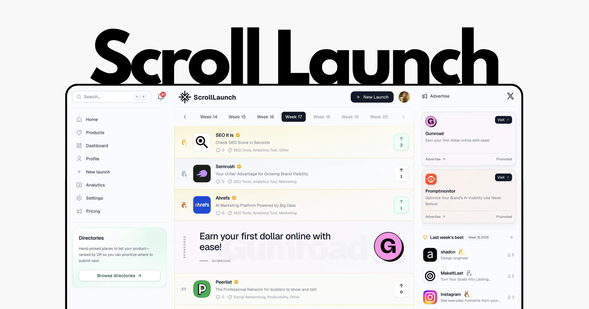 Screenshot of Scroll Launch