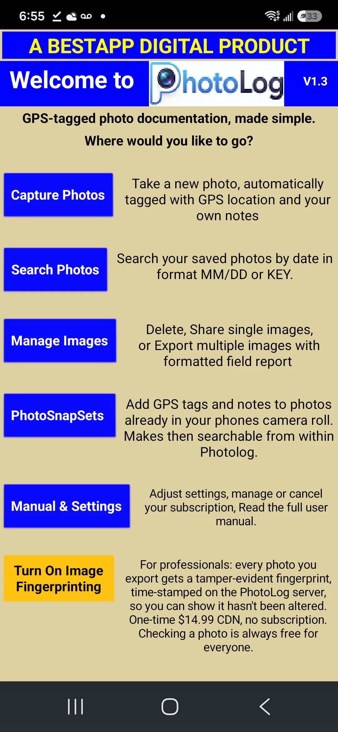 Screenshot 1 of PhotoLog