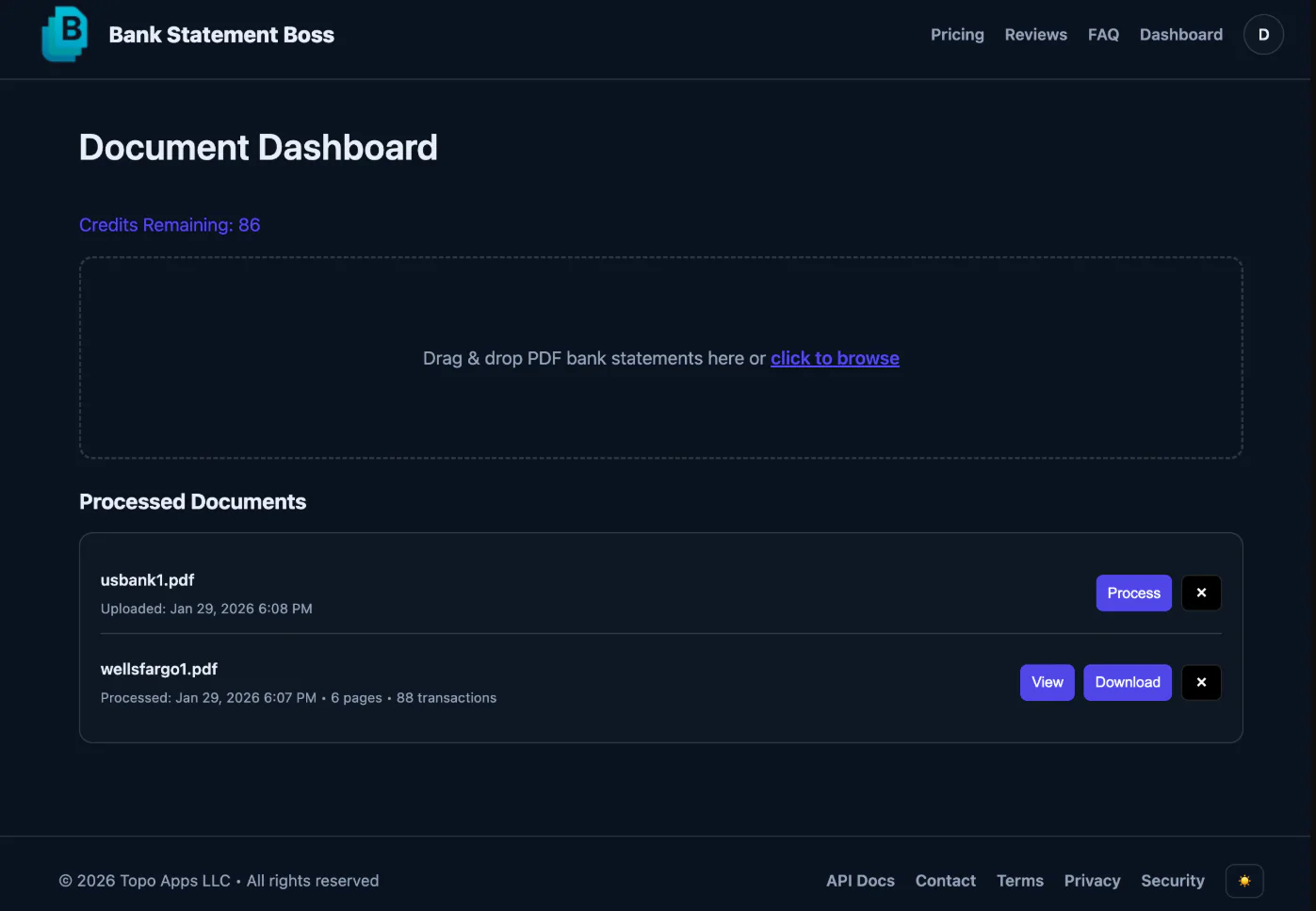 Screenshot of Bank Statement Boss