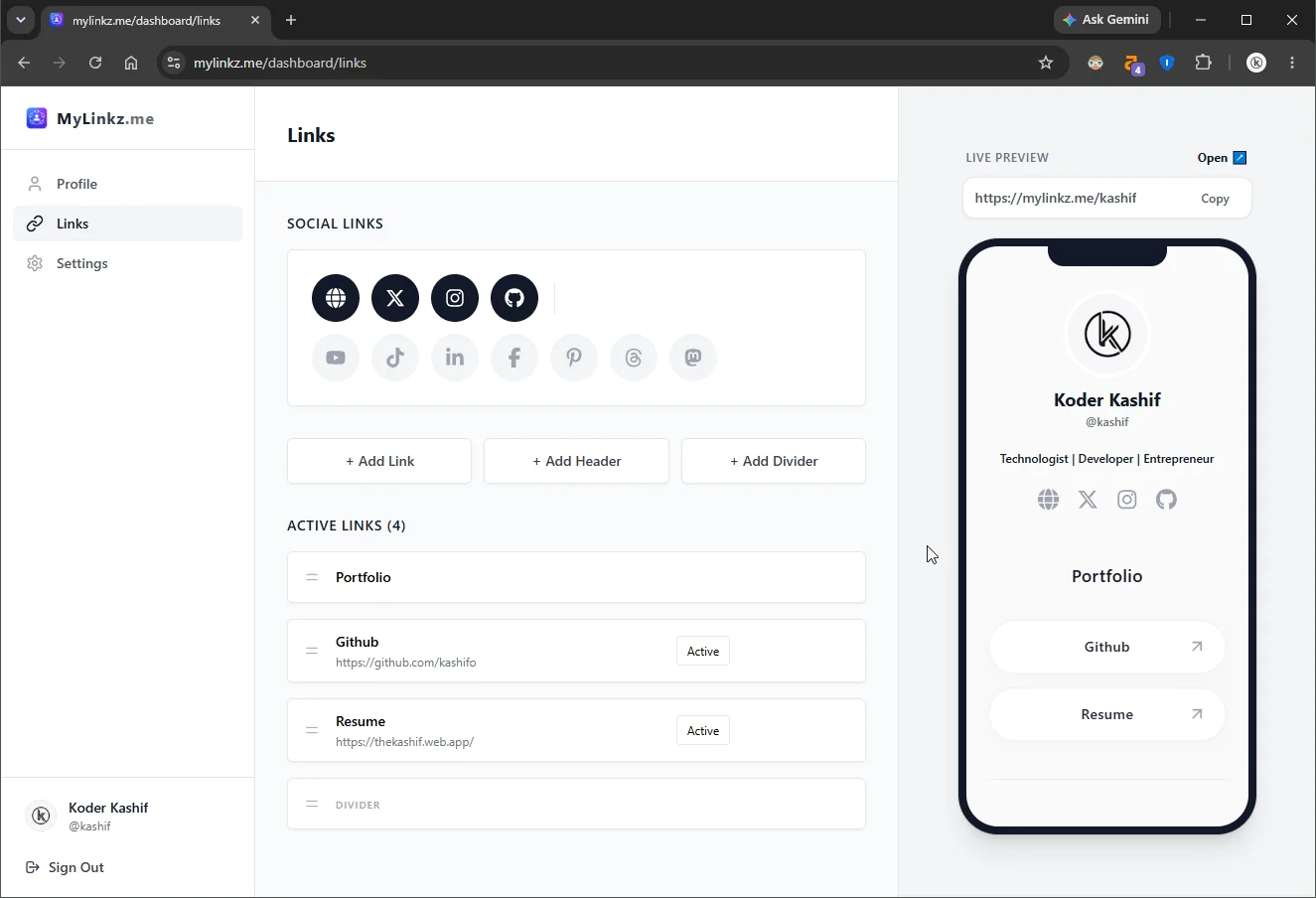 Screenshot 1 of MyLinkz.me