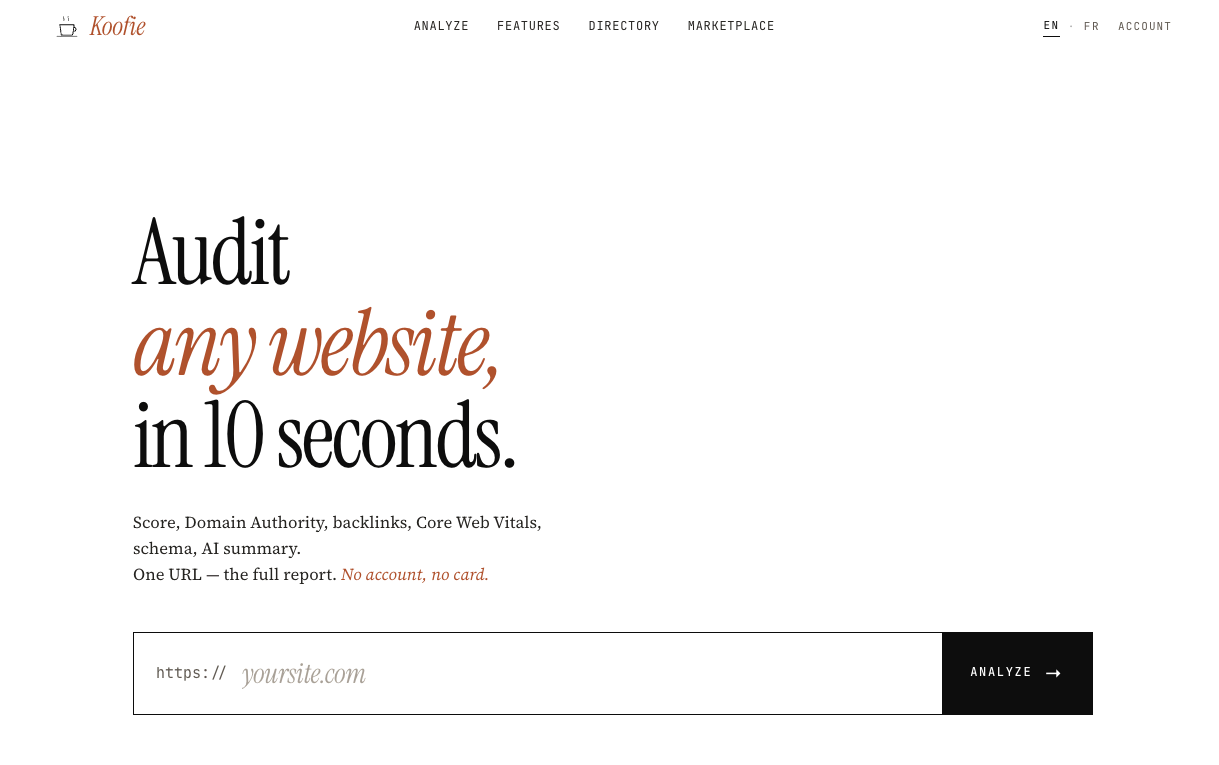 Screenshot of Free SEO analysis in just 10 seconds