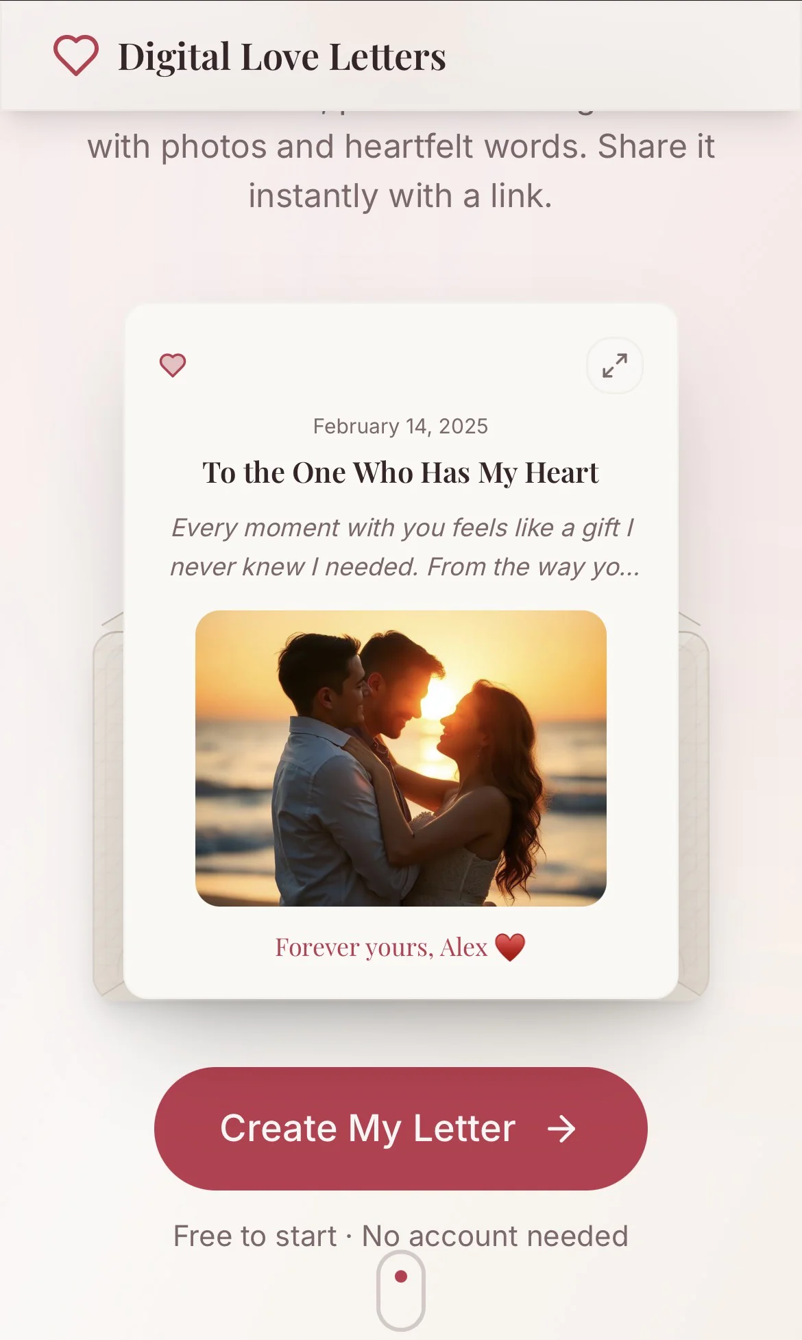 Screenshot of Digital Love Letters