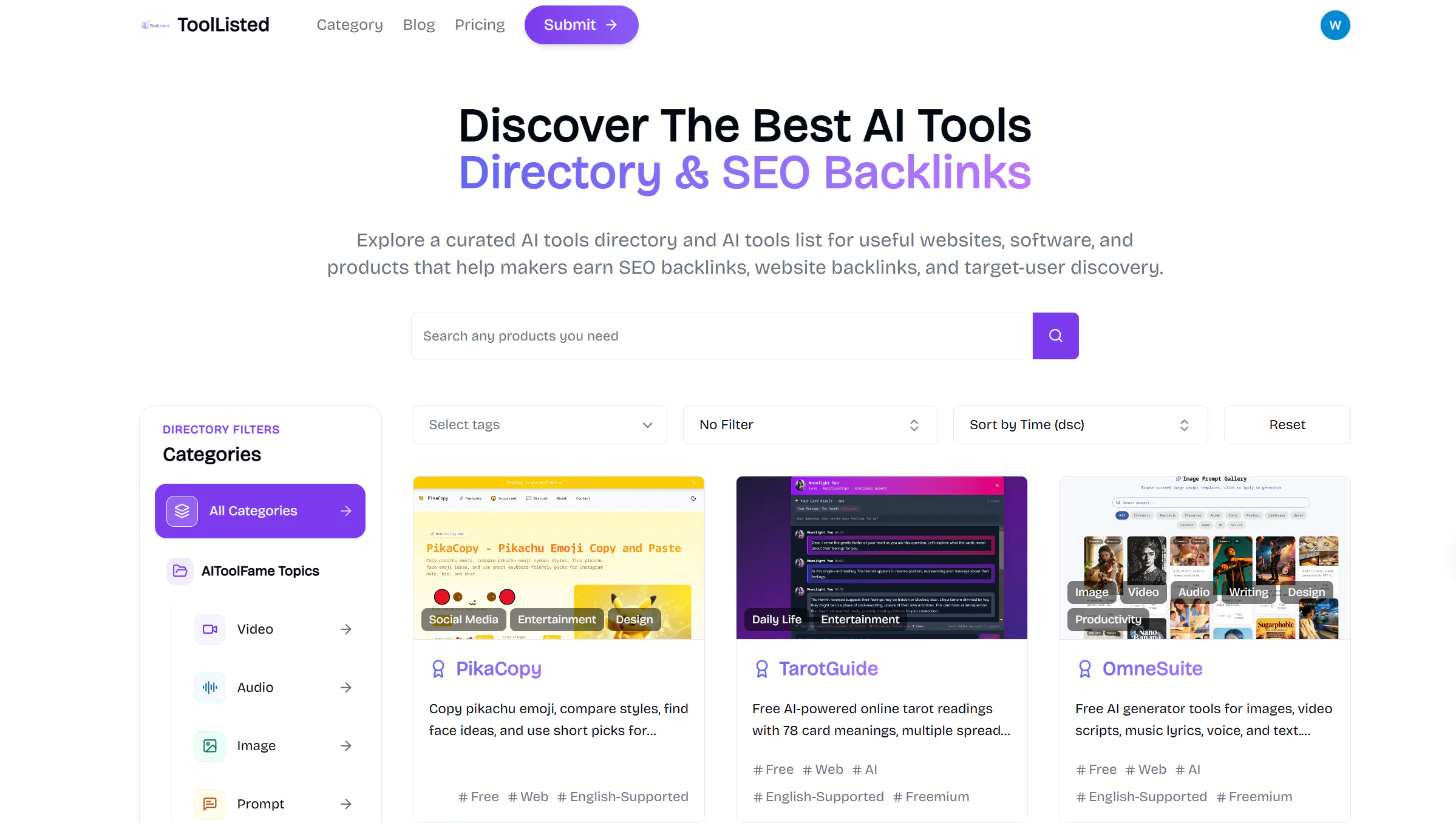 Screenshot 1 of AI Tools Directory & SEO Backlinks List