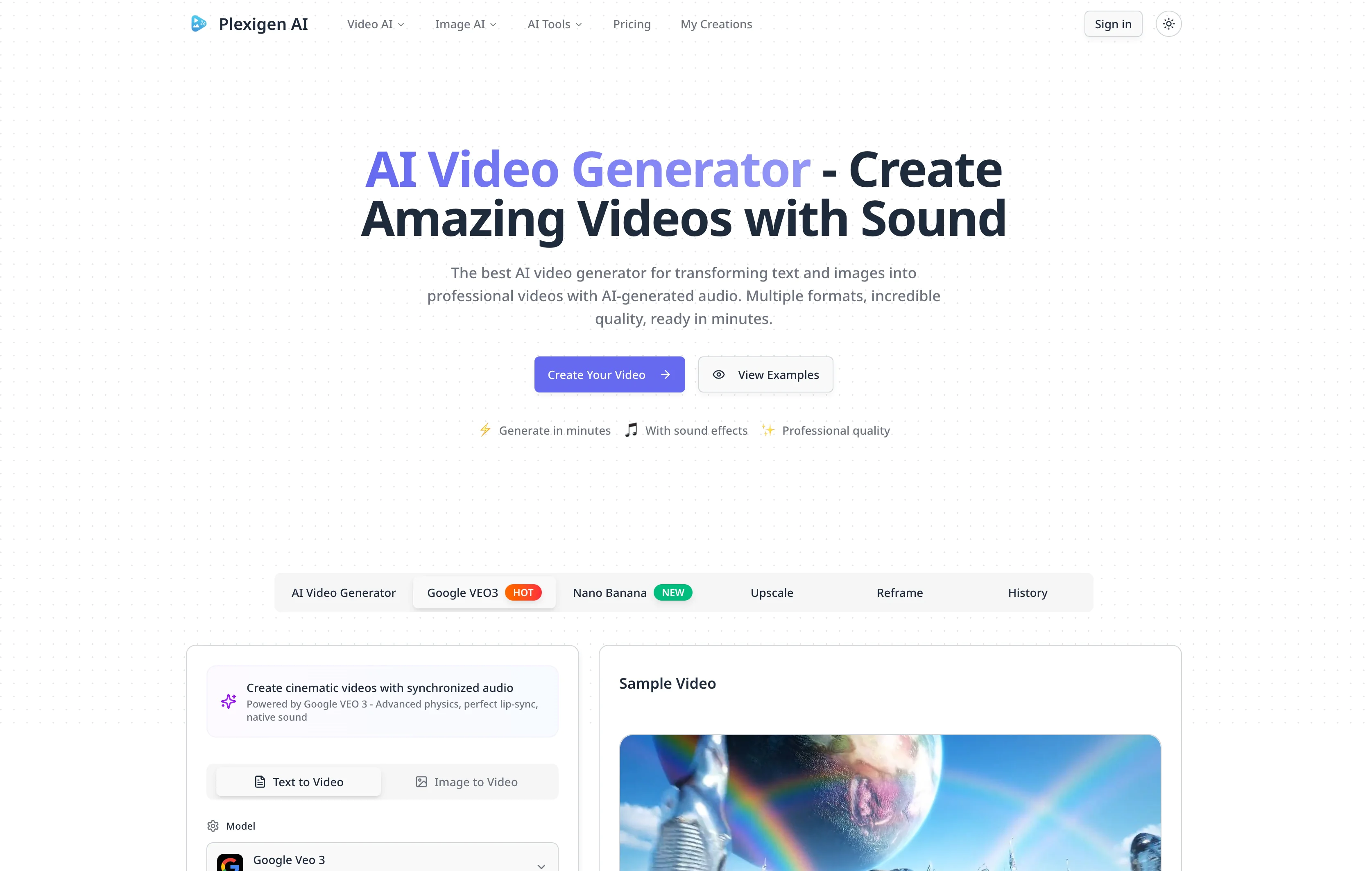 Screenshot of Plexigen AI - AI Video Generator with Audio