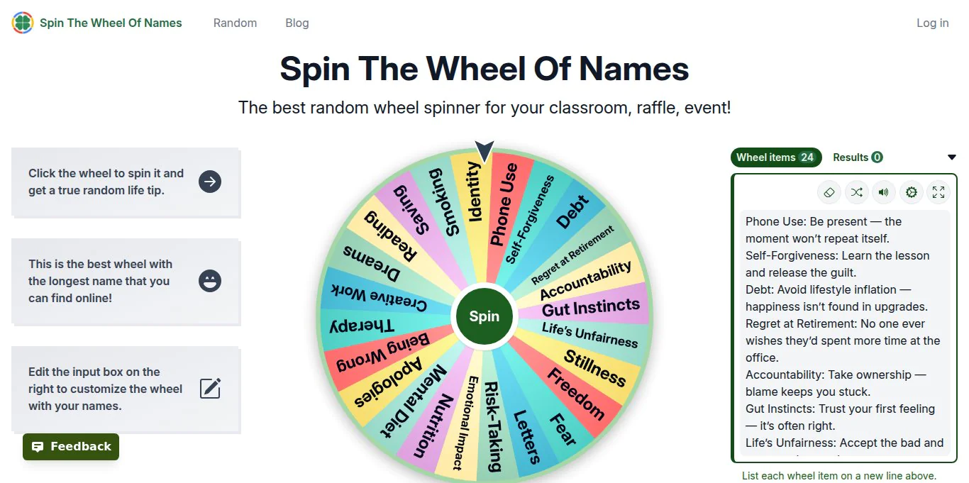 Screenshot of Spin The Wheel Of Names