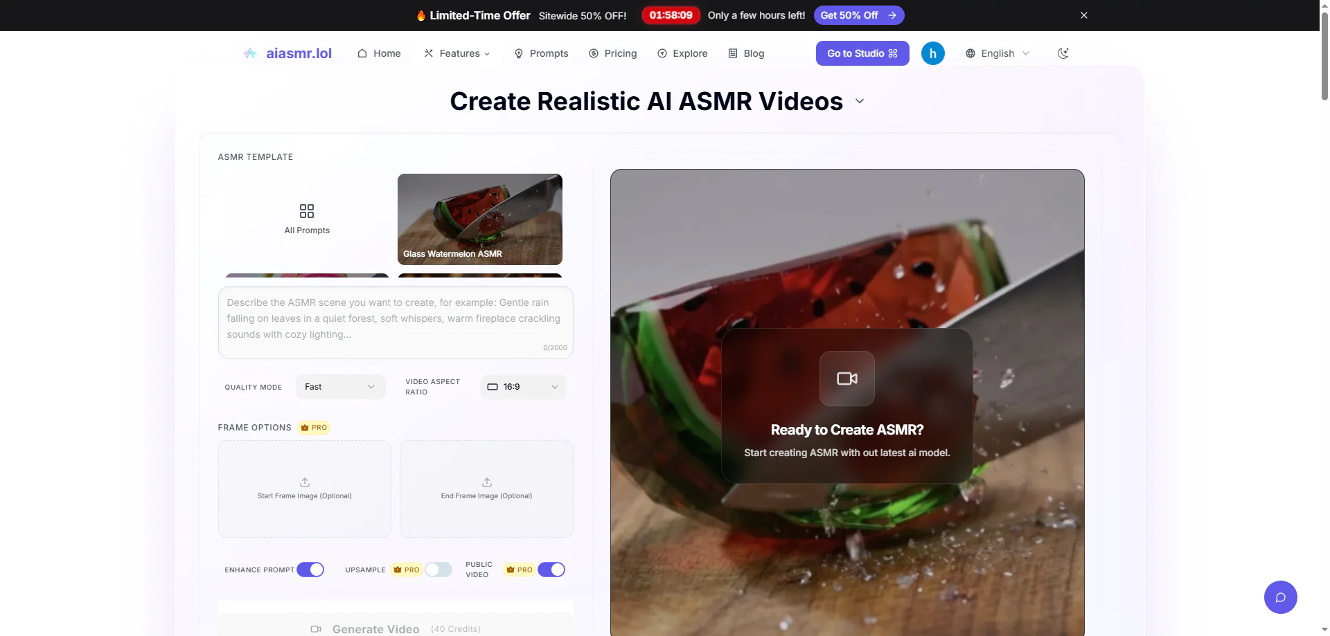 Screenshot of Free AI ASMR Generator | All in one studio for creator