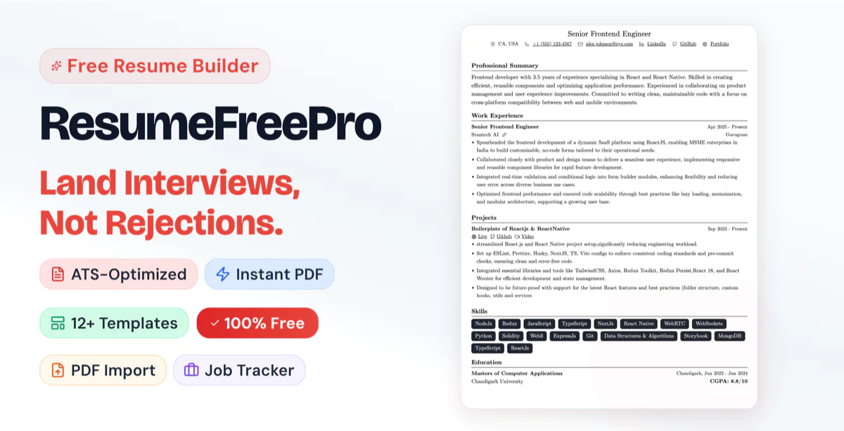 Screenshot of ResumeFreePro