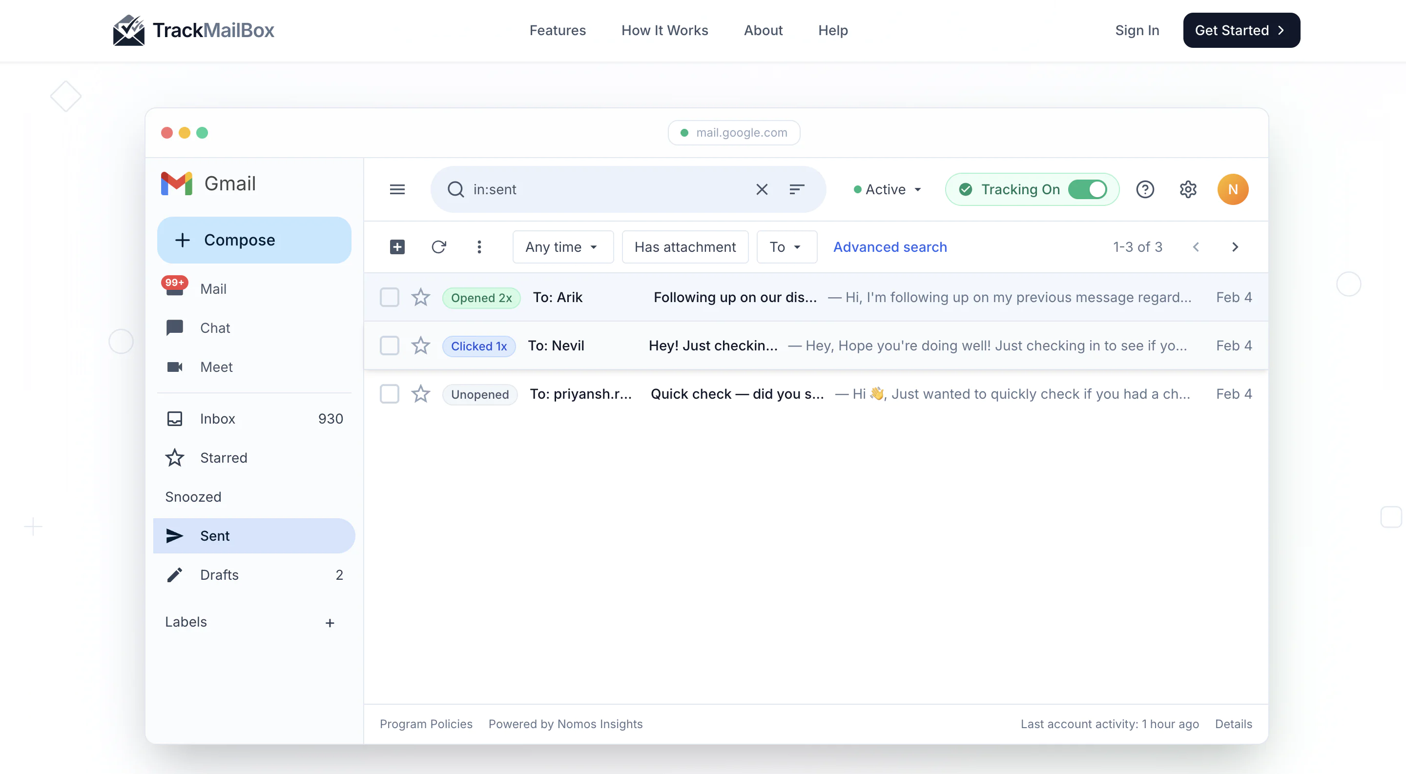 Screenshot of TrackMailBox