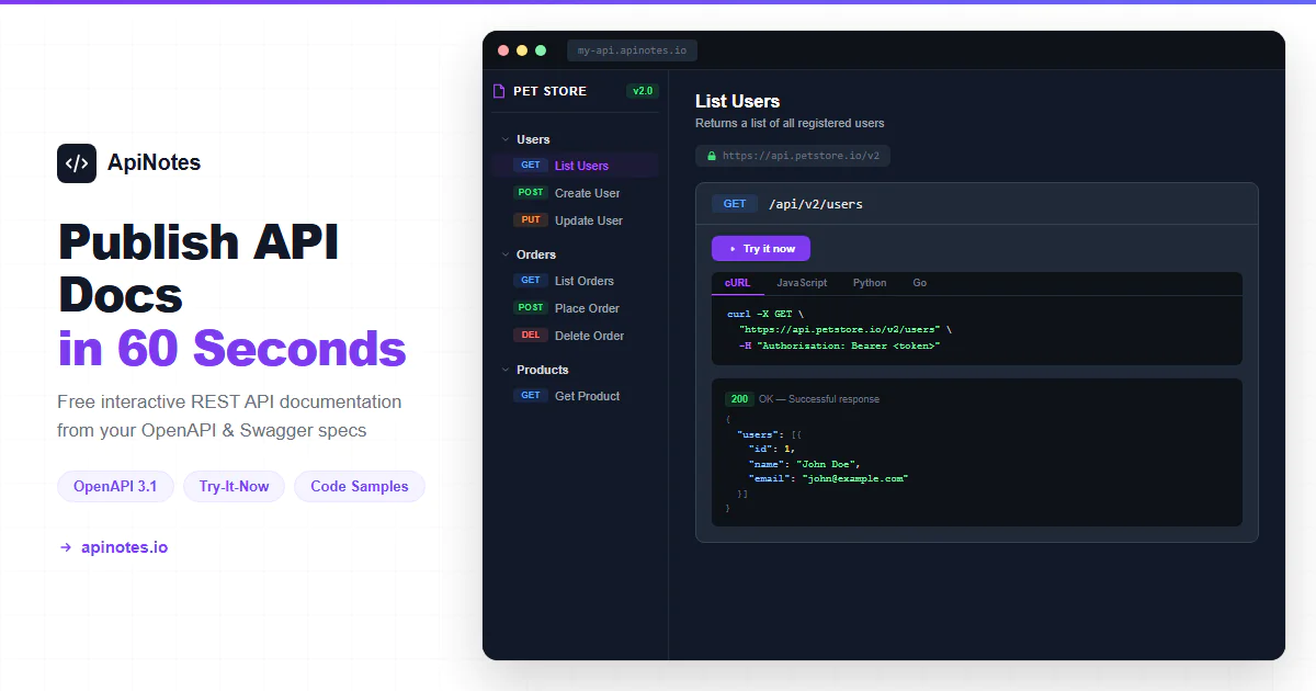 Screenshot of ApiNotes