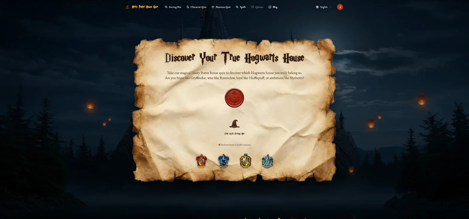 Screenshot of Harry Potter House Quiz