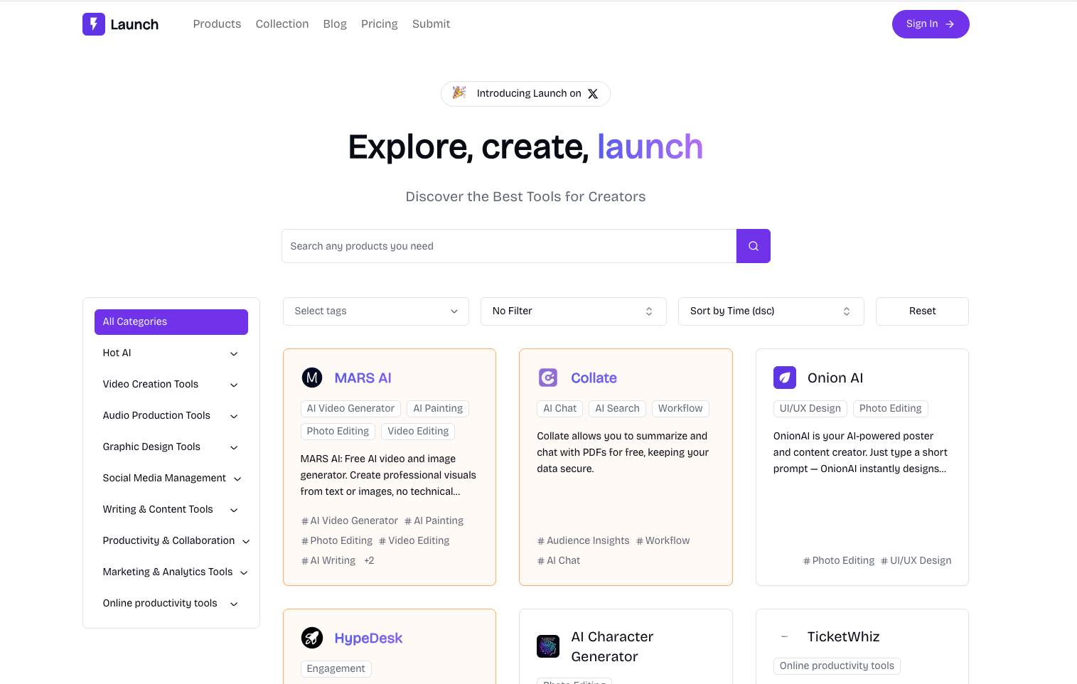 Screenshot of Launch