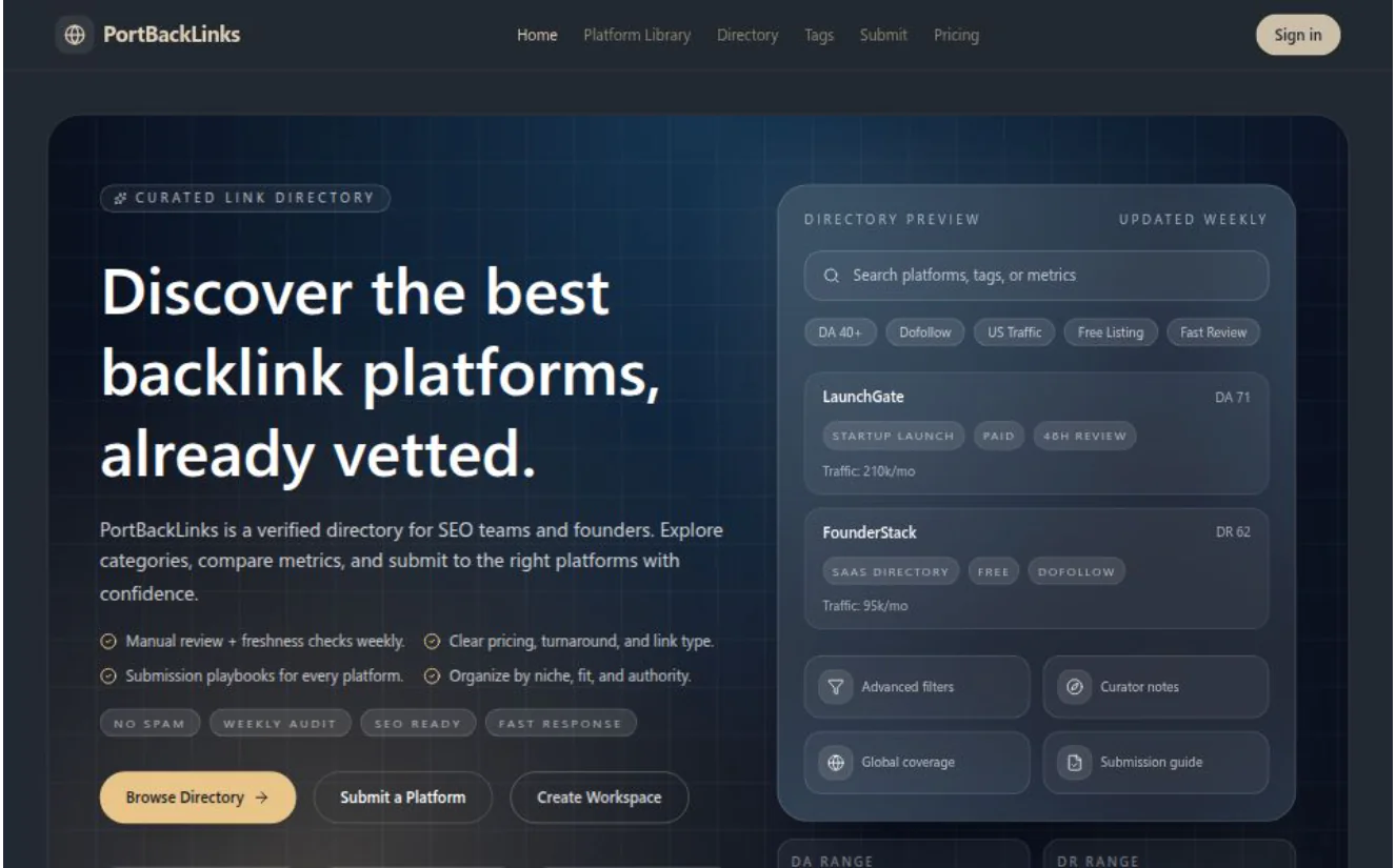 Screenshot of PortBackLinks