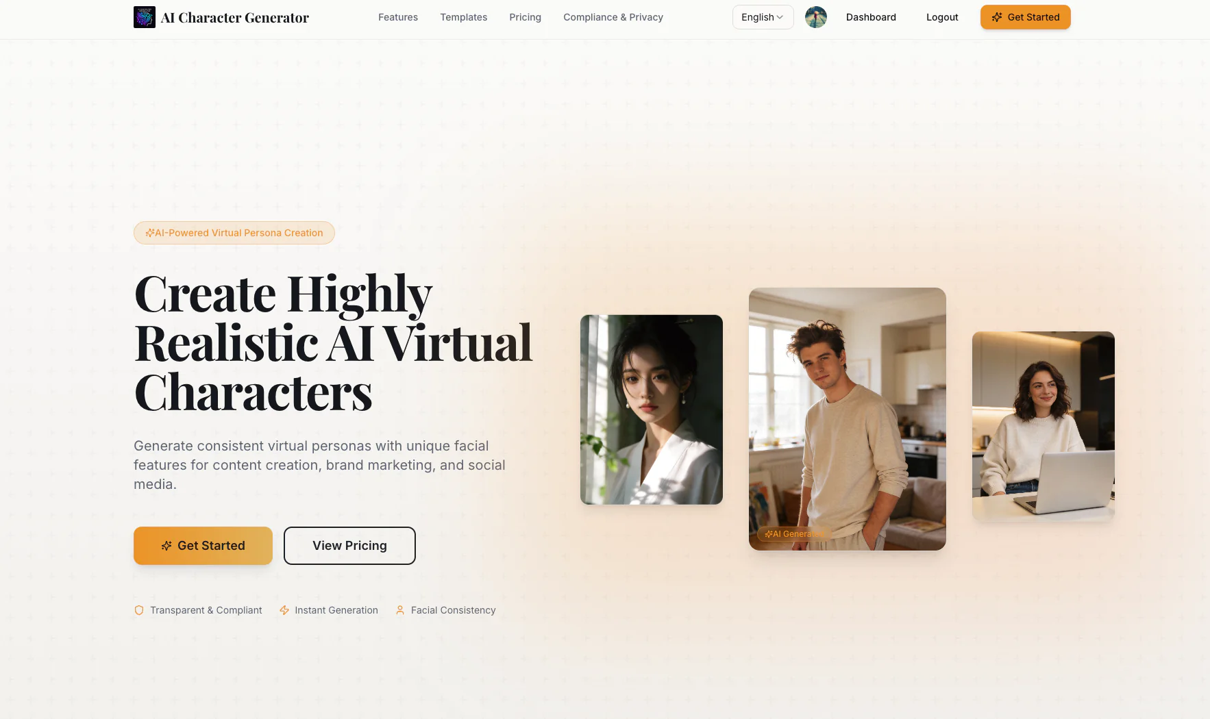 Screenshot of AI Character Generator