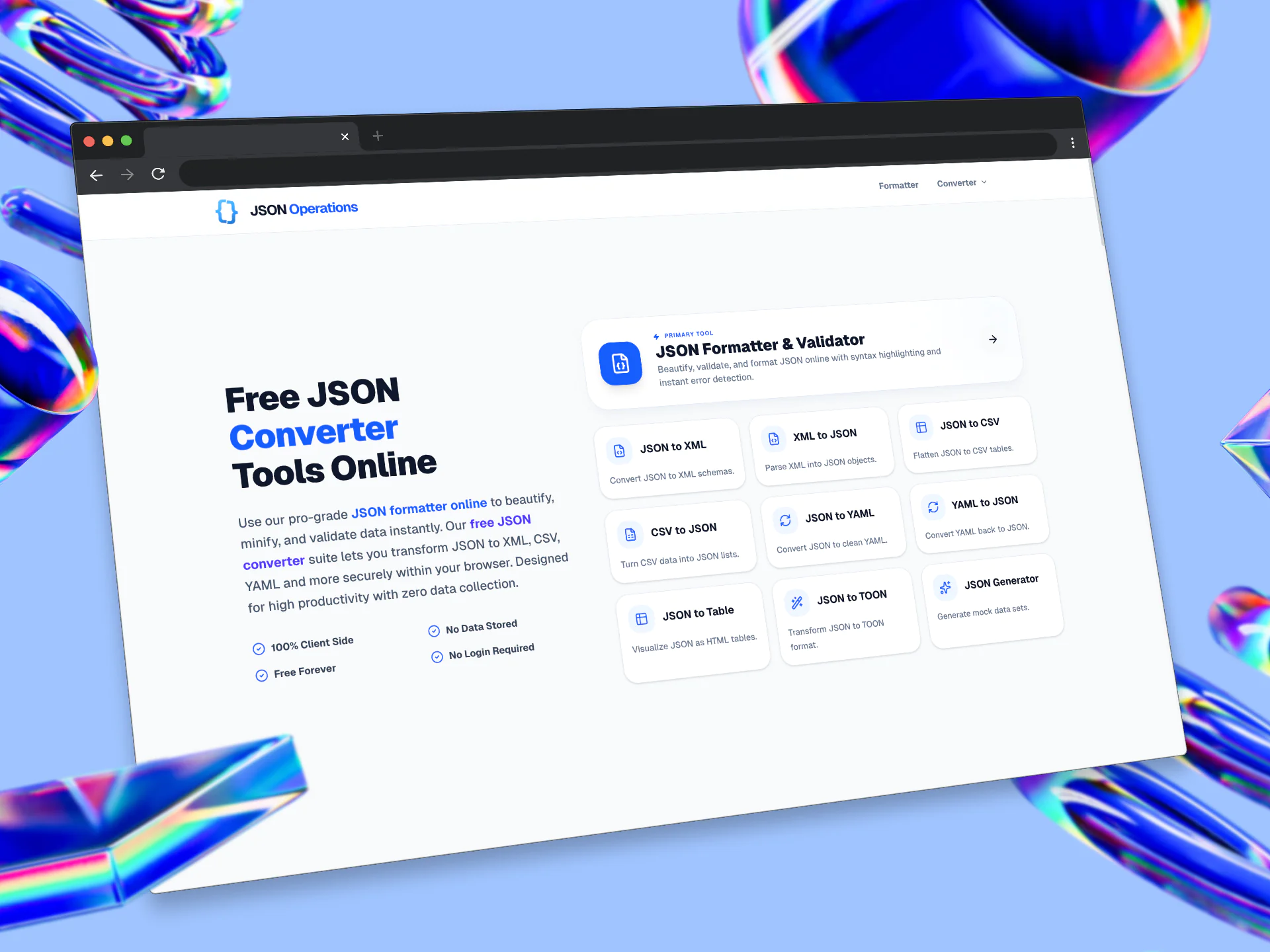 Screenshot of Free JSON Formatter & Converter Online | JSON Operations