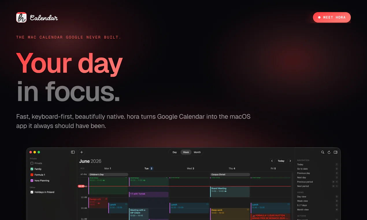 Screenshot of hora Calendar