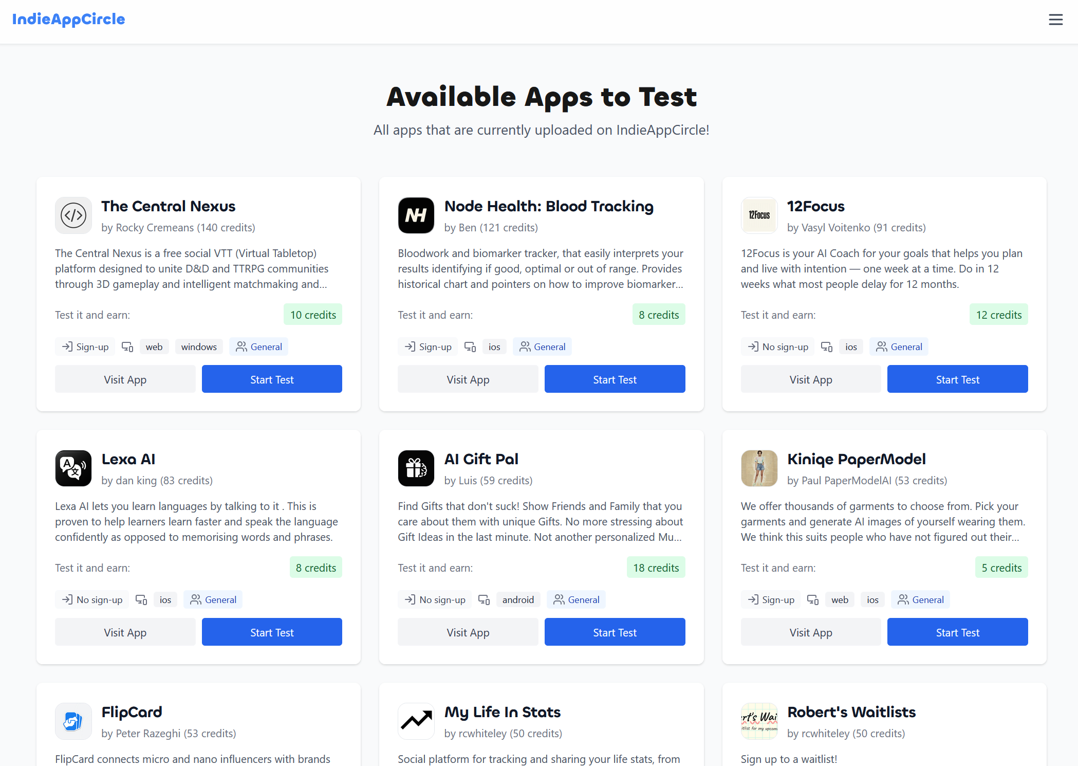 Screenshot of IndieAppCircle